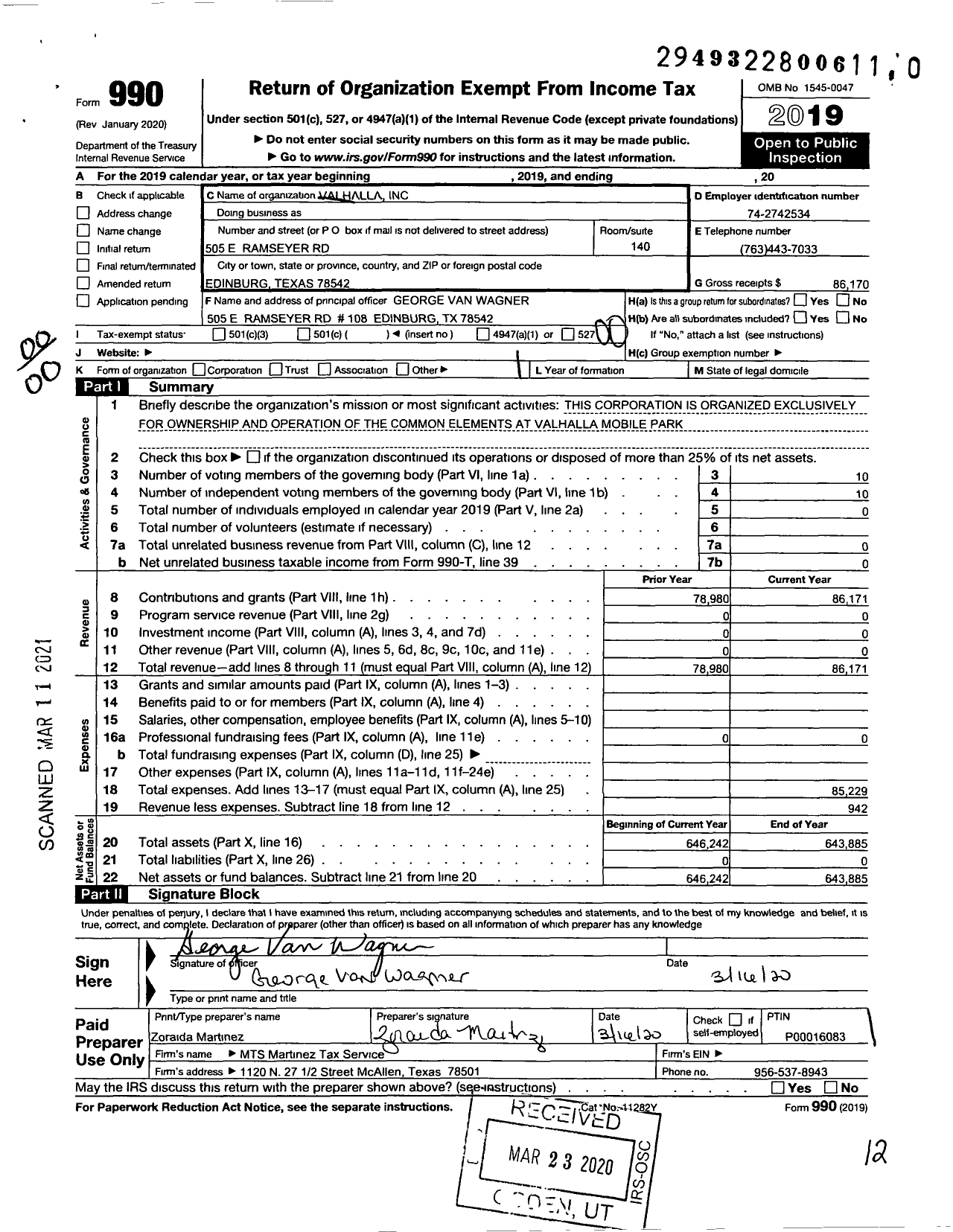 Image of first page of 2019 Form 990O for Valhalla