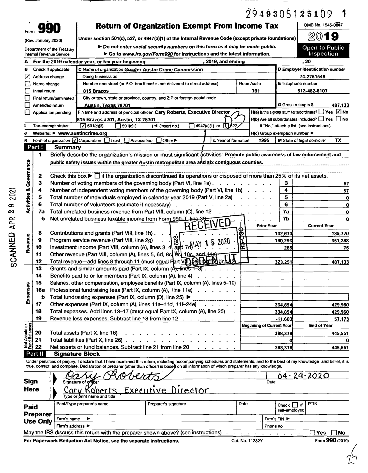 Image of first page of 2019 Form 990 for Central Texas Public Safety Commission