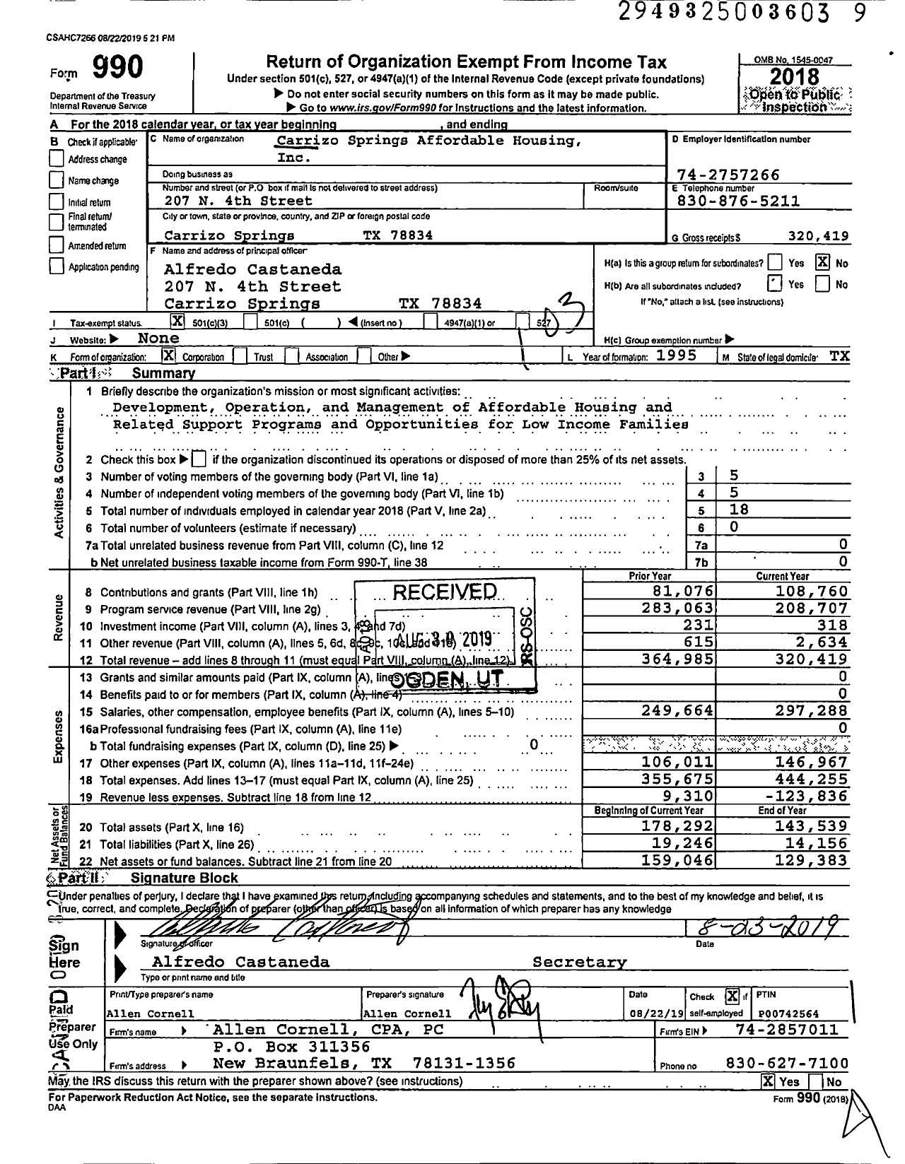 Image of first page of 2018 Form 990 for Lone Star Housing and Community Development Corporation