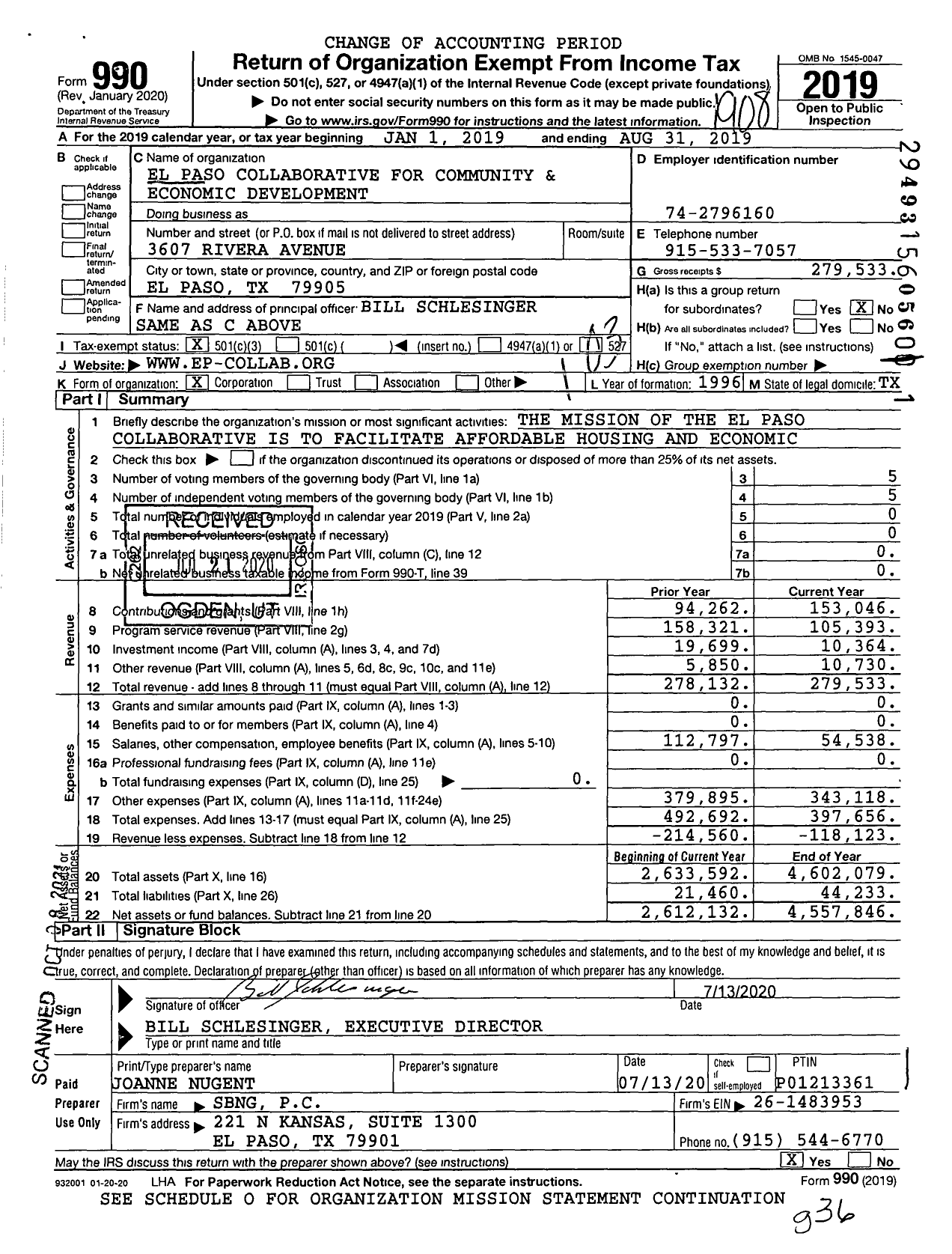 Image of first page of 2018 Form 990 for El Paso Collaborative for Community and Economic Development