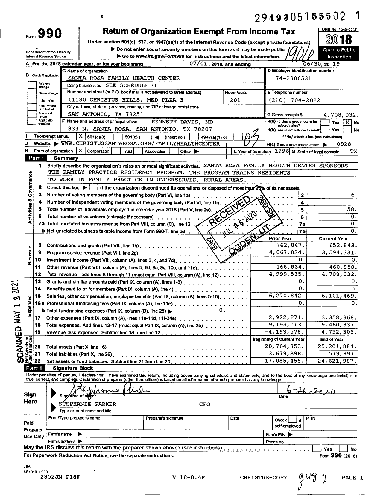 Image of first page of 2018 Form 990 for Santa Rosa Family Health Center