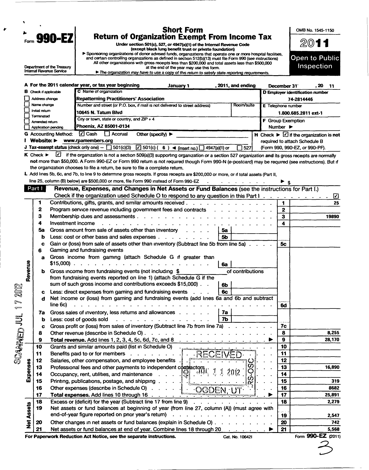 Image of first page of 2011 Form 990EO for Repatterning Practitioners Association