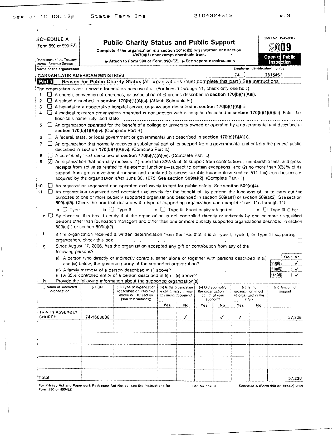 Image of first page of 2009 Form 990ER for Canaan Latin American Ministries Ministerios La Vina