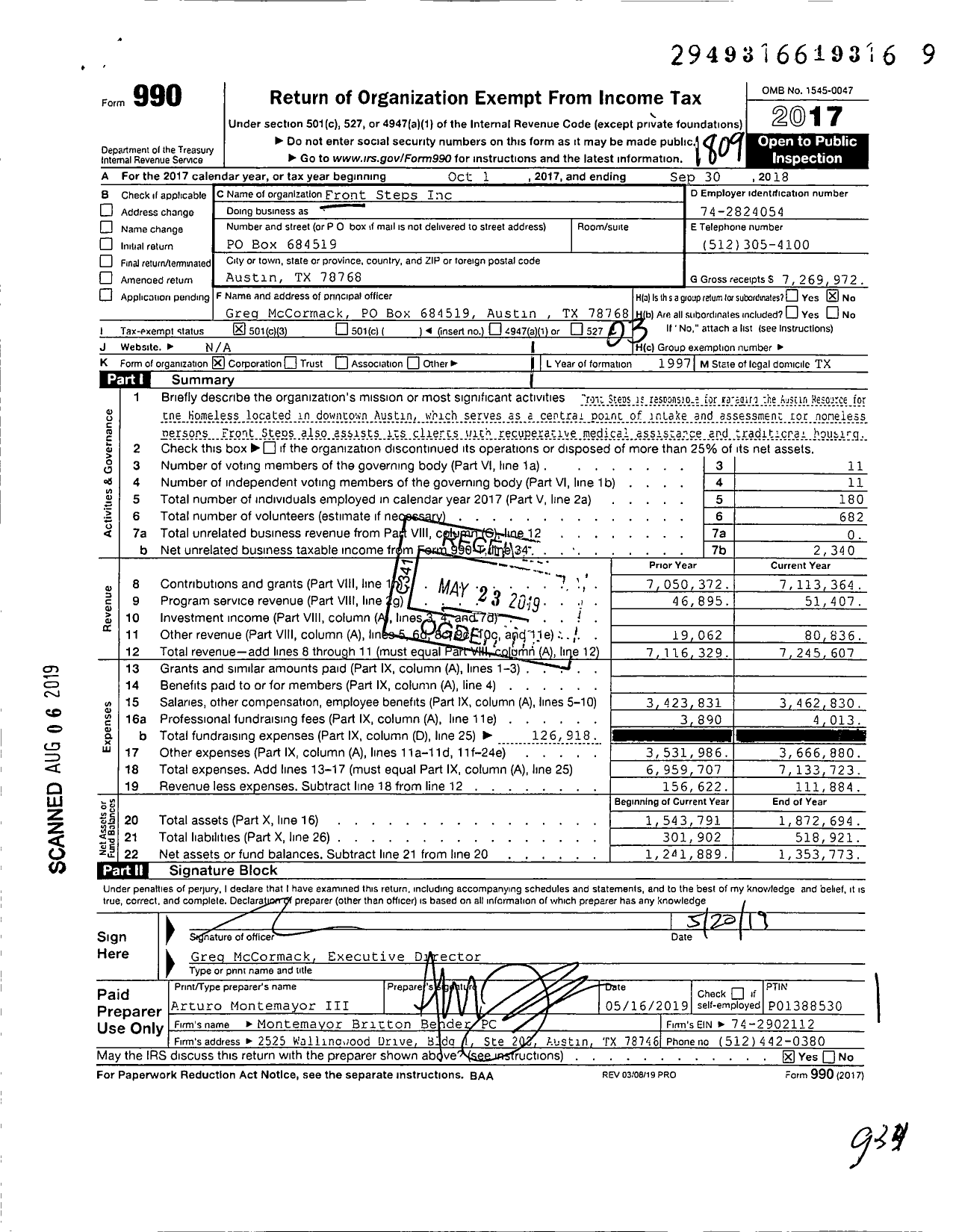 Image of first page of 2017 Form 990 for Front Steps