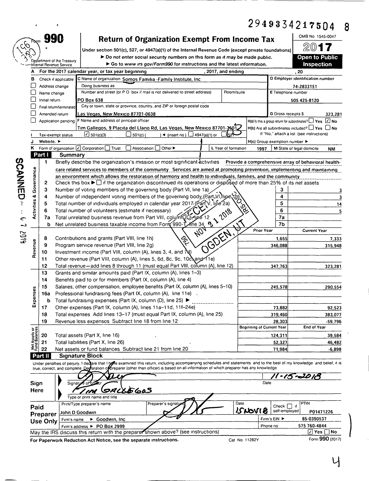 Image of first page of 2017 Form 990 for Somos Familia-Family Institute