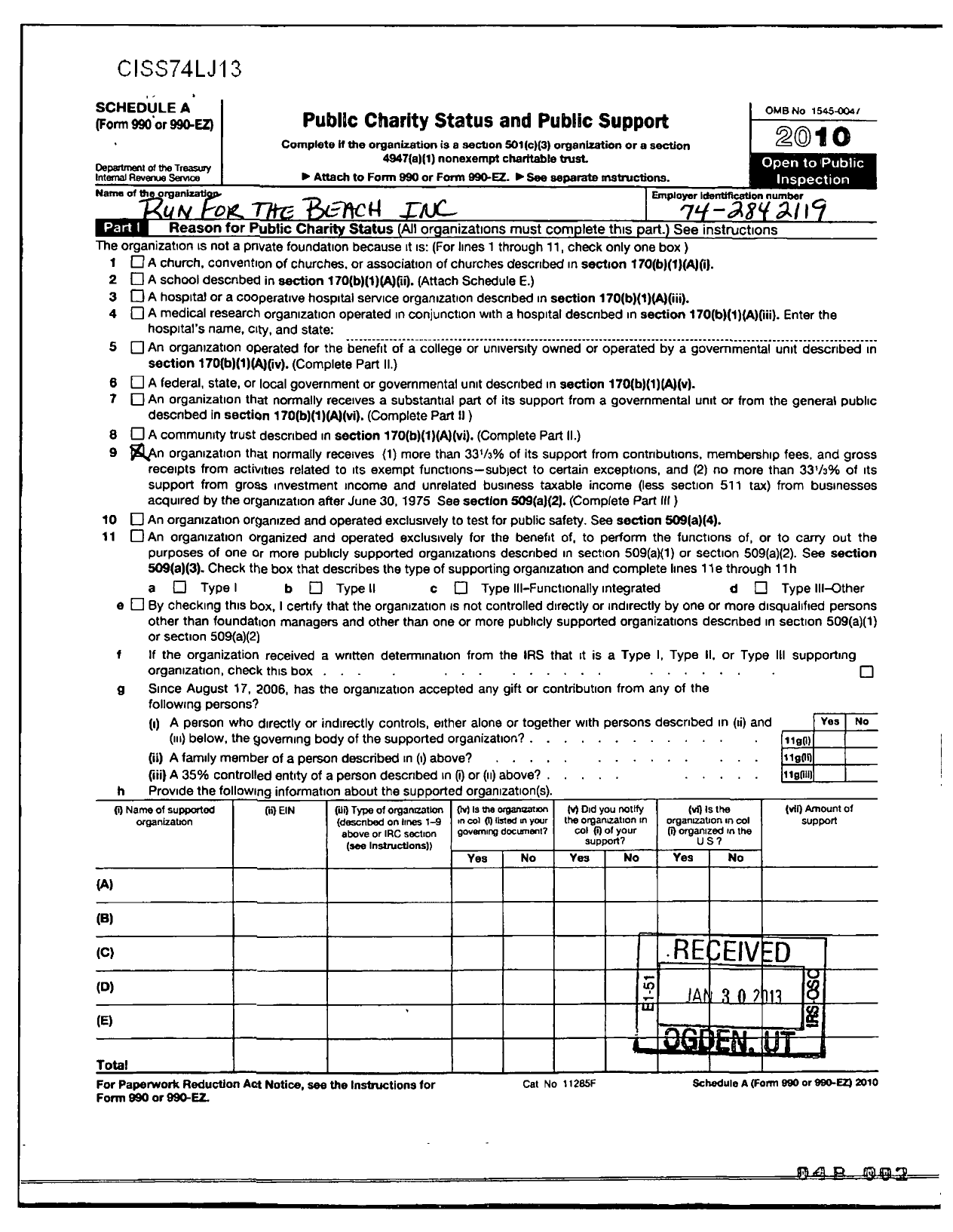 Image of first page of 2010 Form 990ER for Run for the Beach