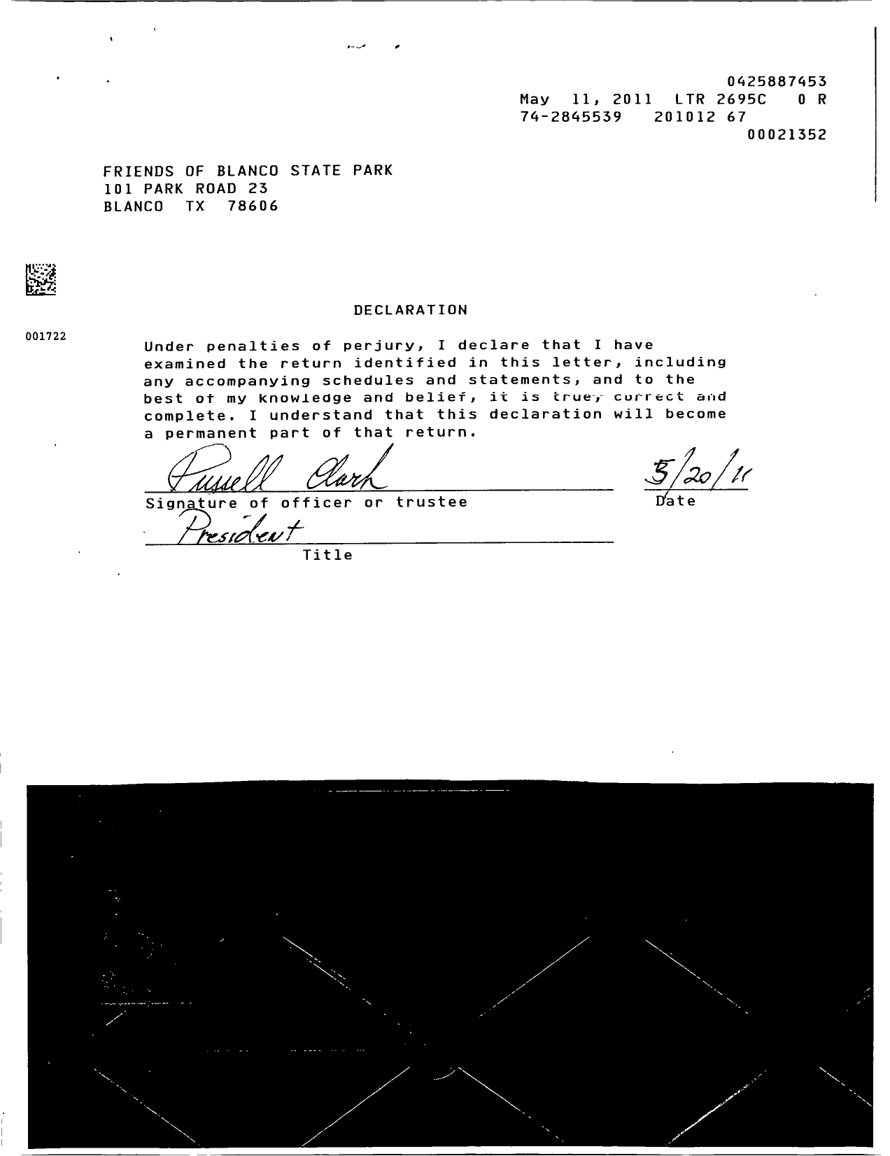 Image of first page of 2010 Form 990ER for Friends of Blanco State Park