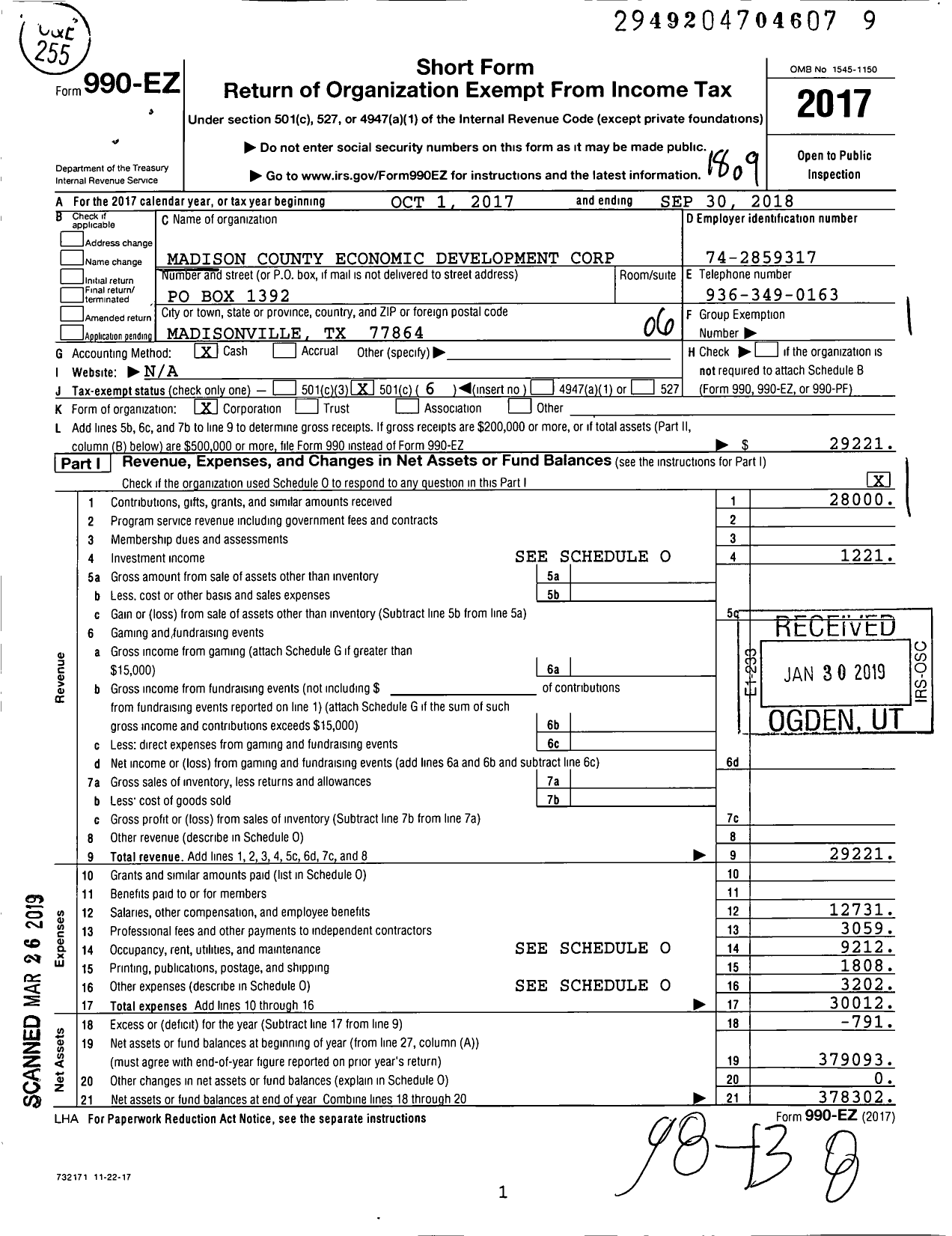 Image of first page of 2017 Form 990EO for Madison County Economic Development Corporation