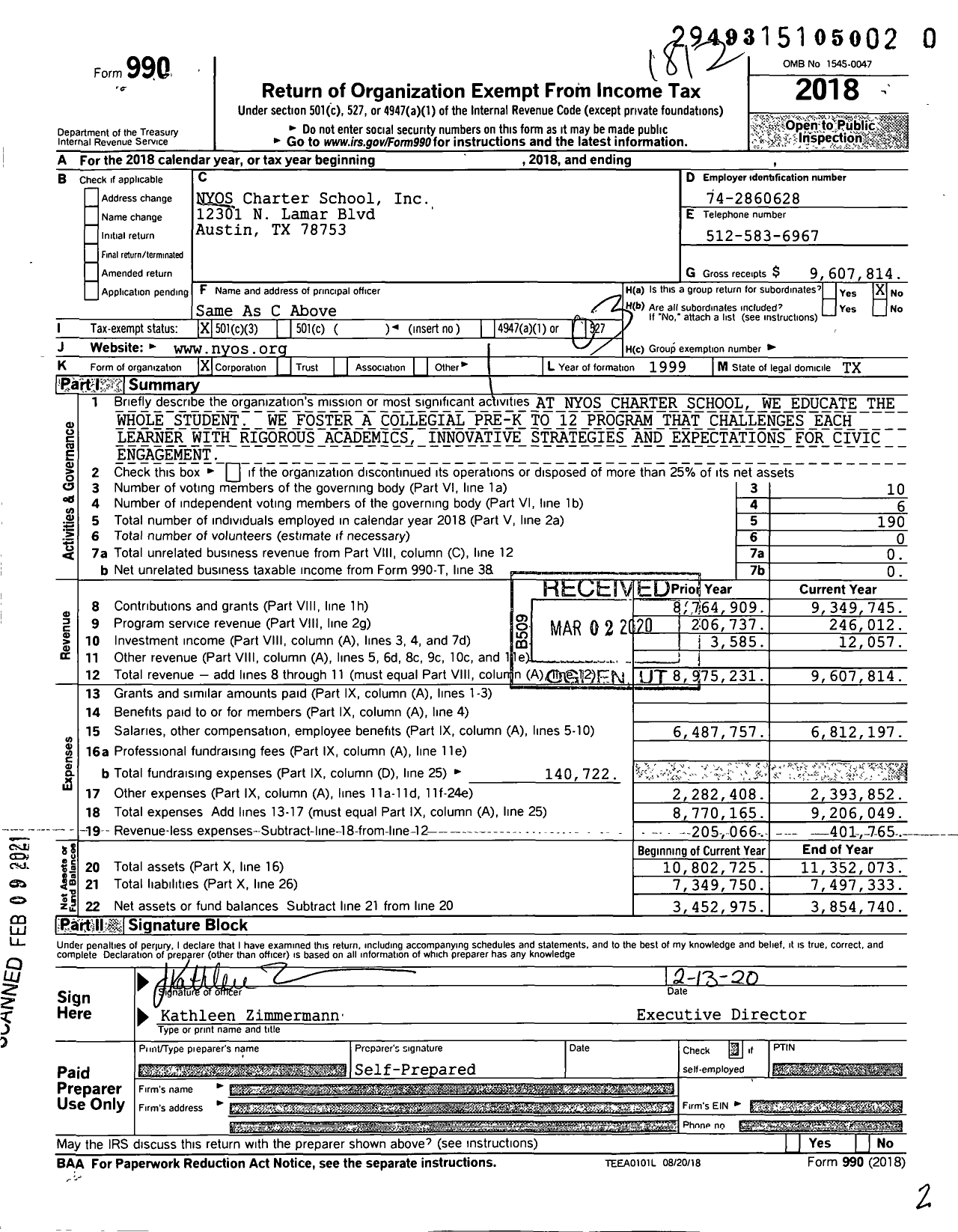 Image of first page of 2018 Form 990 for Nyos Charter School