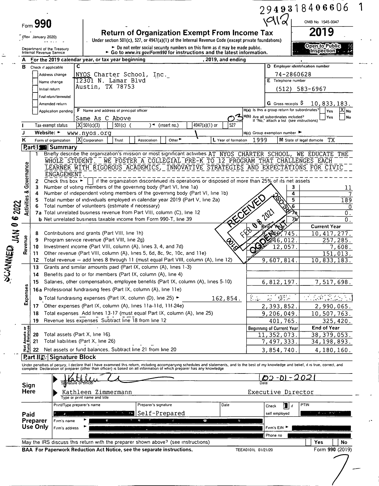 Image of first page of 2019 Form 990 for Nyos Charter School