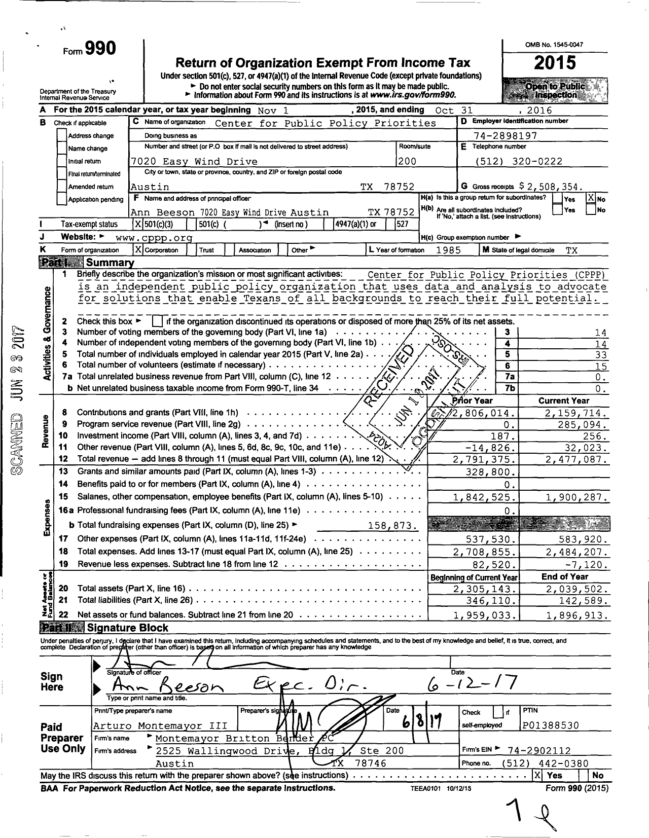 Image of first page of 2015 Form 990 for Every Texan (CPPP)