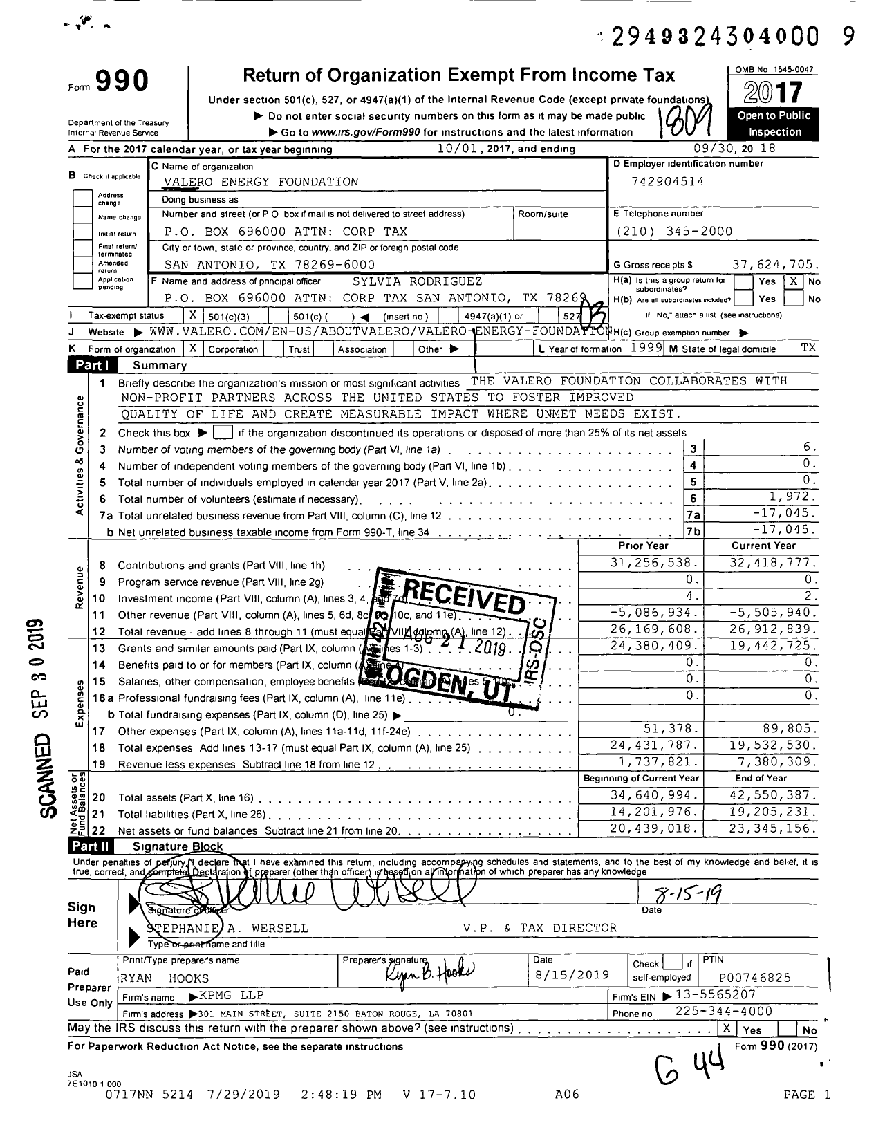 Image of first page of 2017 Form 990 for Valero Energy Foundation