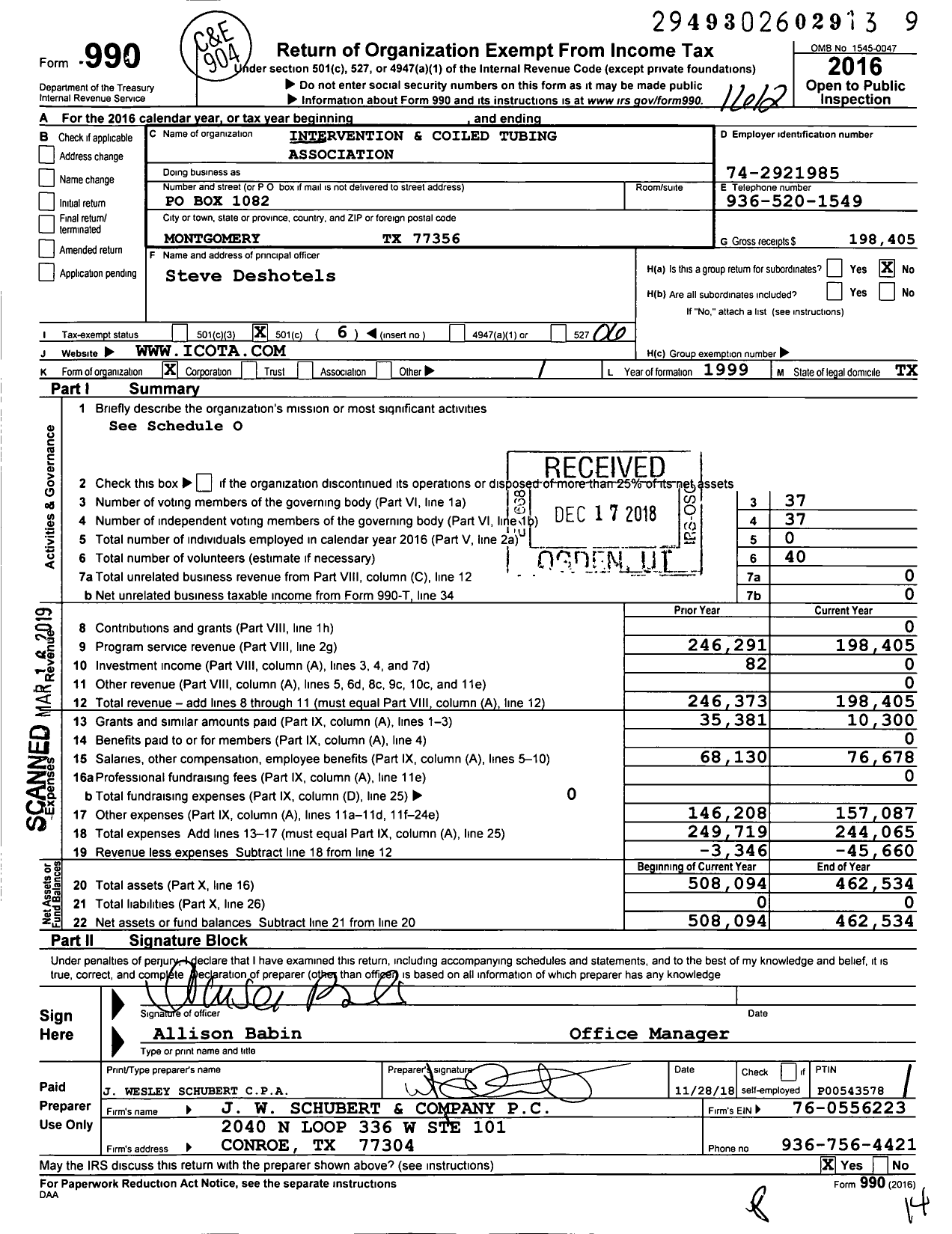 Image of first page of 2016 Form 990O for Intervention and Coiled Tubing Association