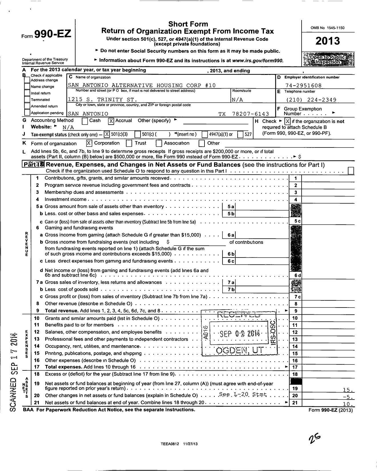 Image of first page of 2013 Form 990EZ for Pan American 10