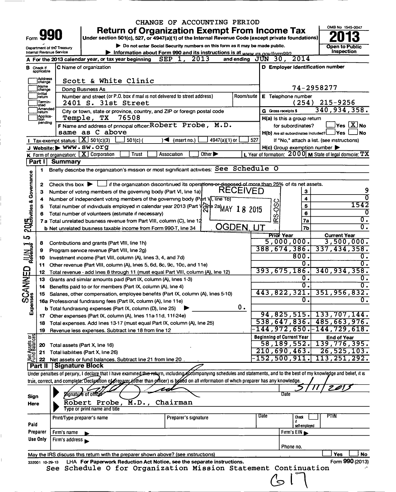 Image of first page of 2013 Form 990 for Scott & White Health Plan (SWHP)