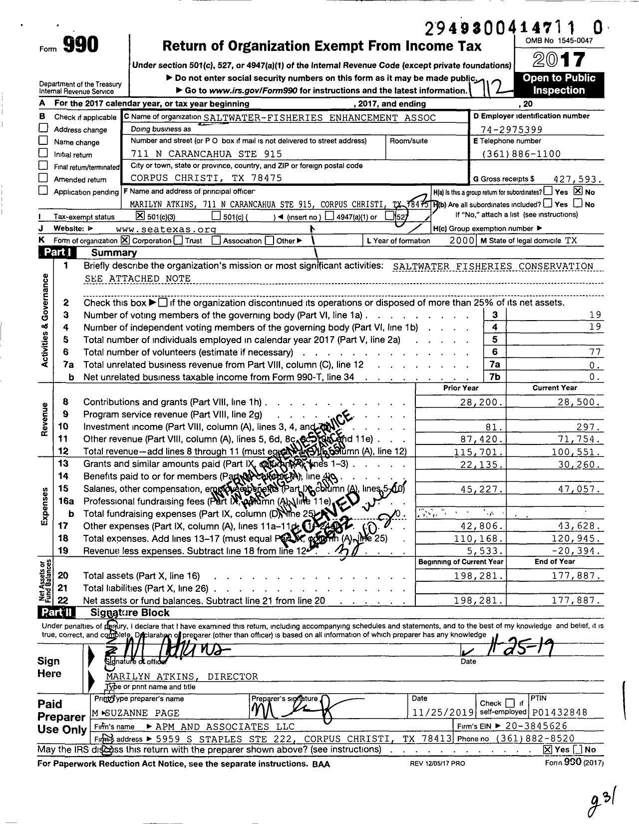 Image of first page of 2017 Form 990 for Saltwater-Fisheries Enhancement Association