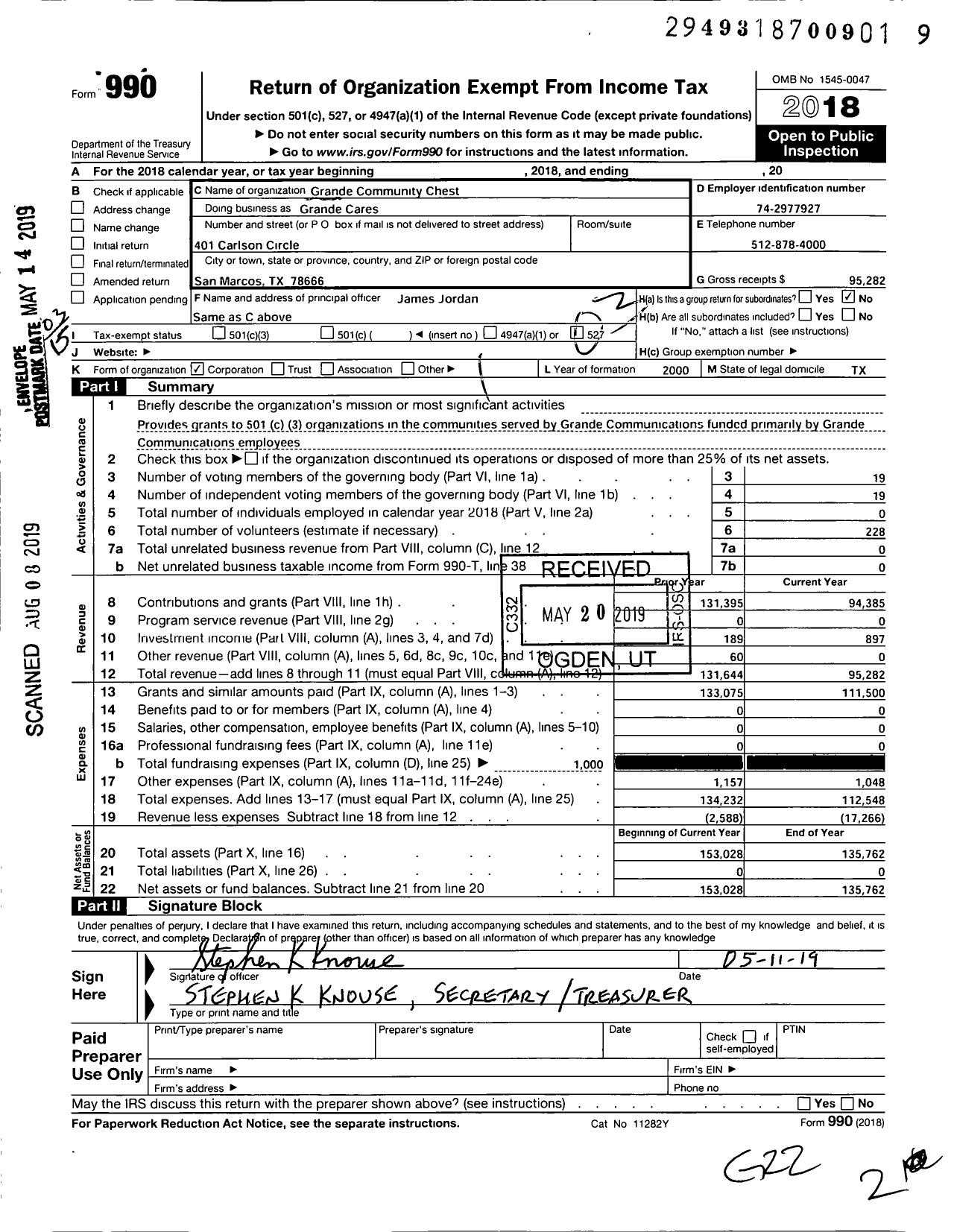 Image of first page of 2018 Form 990 for Grande Cares