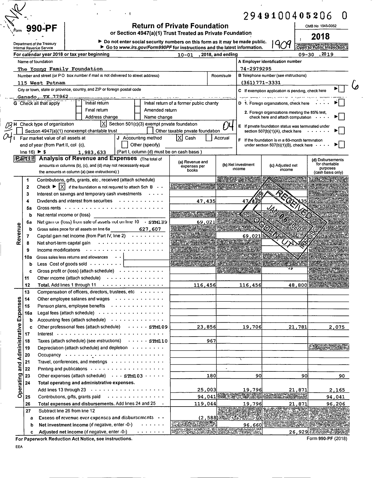 Image of first page of 2018 Form 990PR for The Young Family Foundation