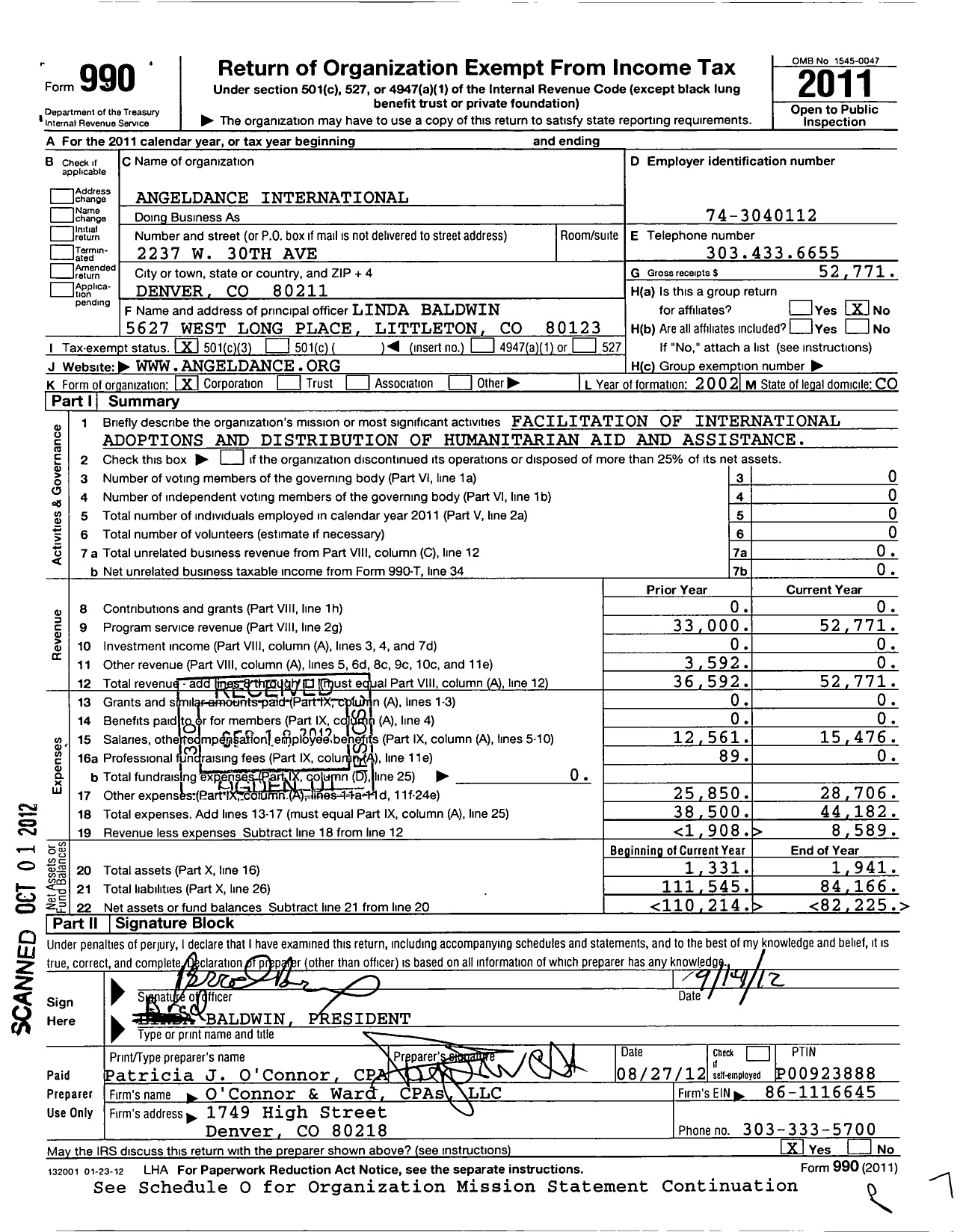 Image of first page of 2011 Form 990 for Angeldance International