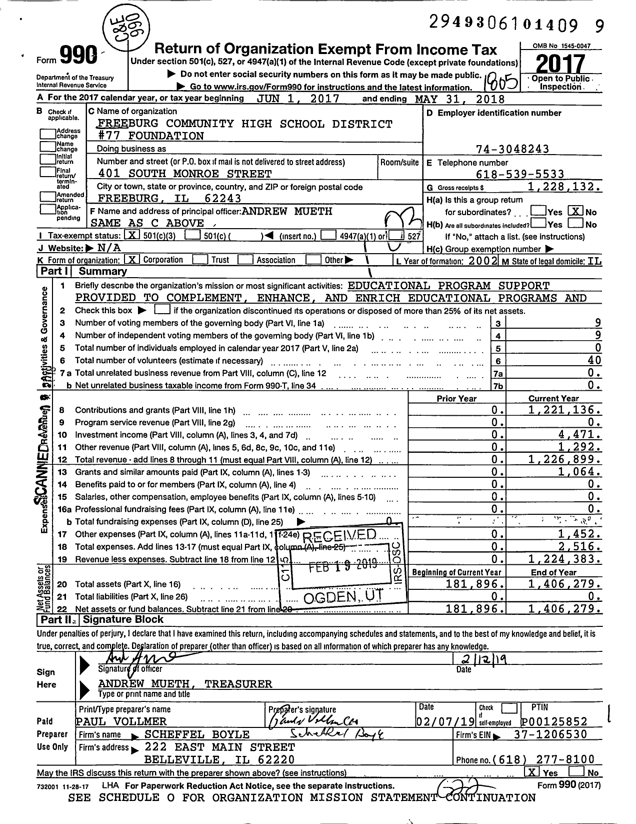 Image of first page of 2017 Form 990 for Freeburg Community High School District No 77 Foundation