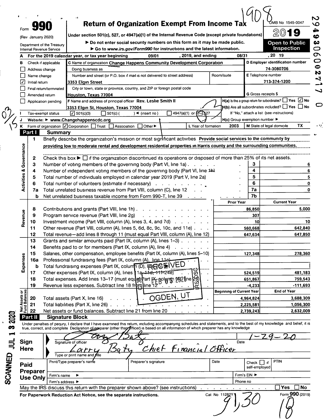 Image of first page of 2018 Form 990 for Change Happens CDC