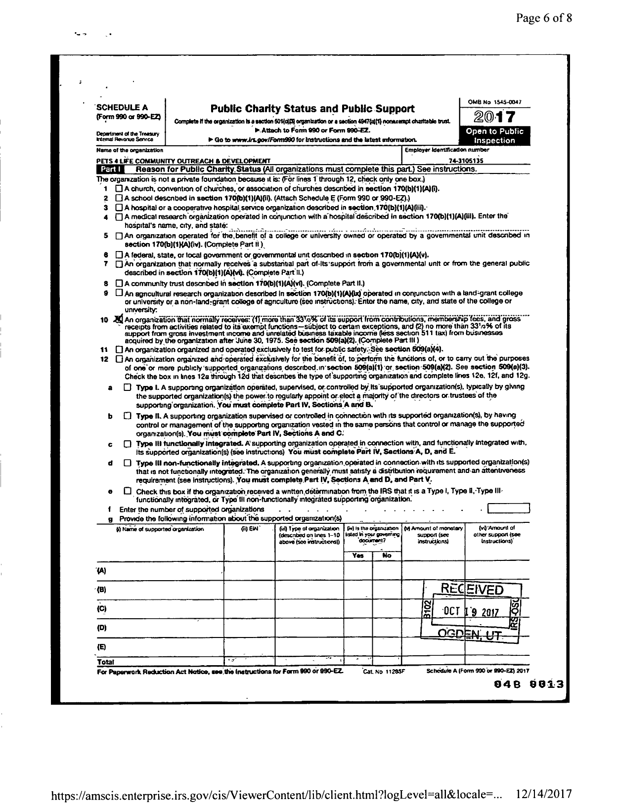 Image of first page of 2015 Form 990ER for Pets4life Community Outreach Developement