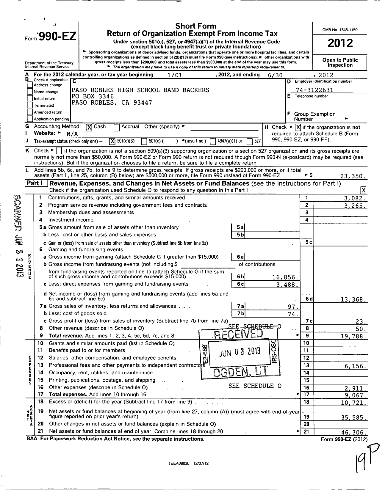 Image of first page of 2011 Form 990EZ for Paso Robles High School Band Backers