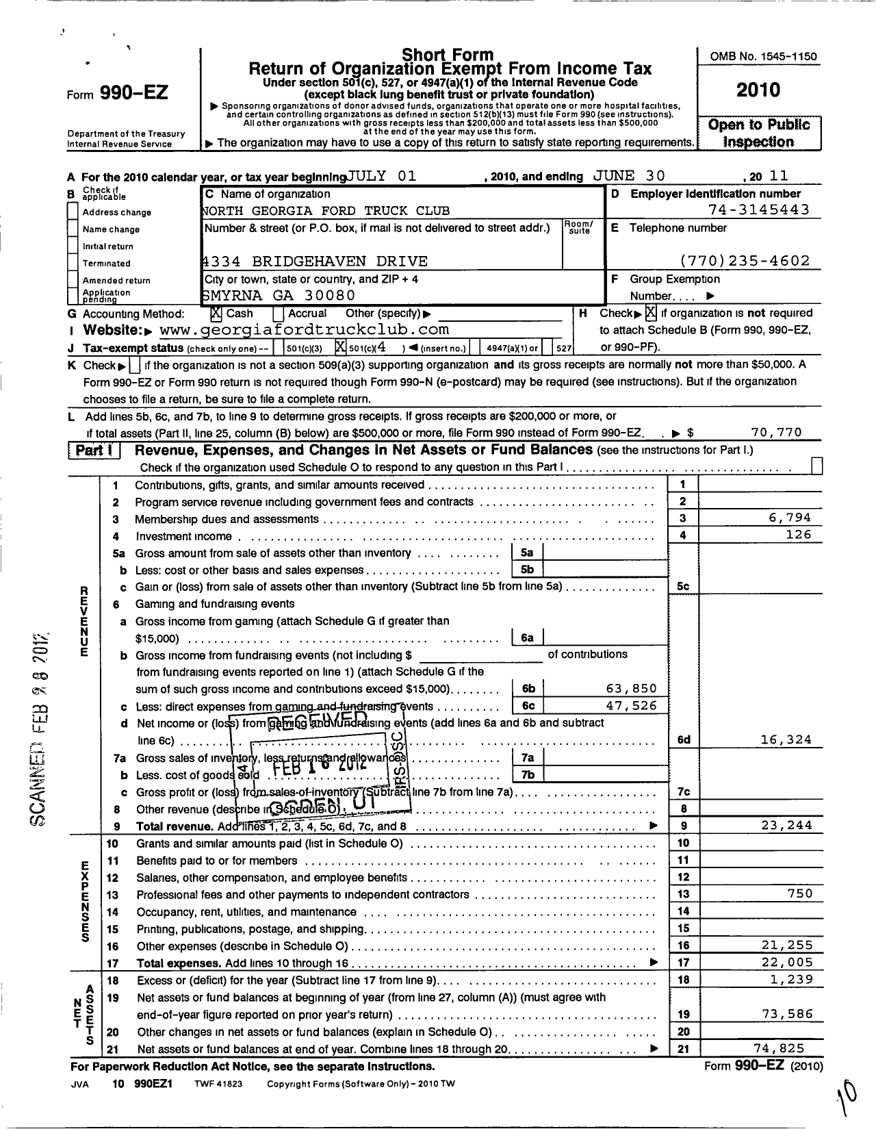 Image of first page of 2010 Form 990EO for North Georgia Ford Truck Club