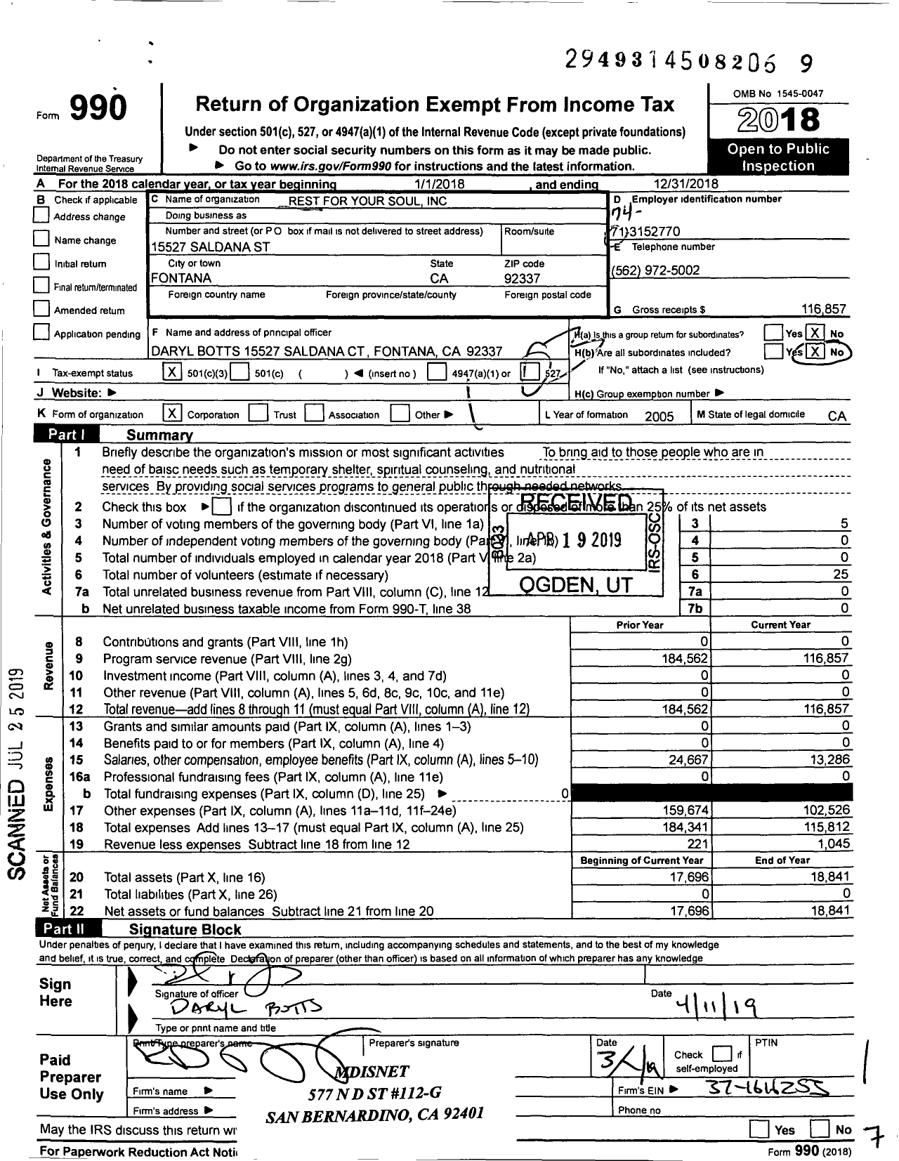 Image of first page of 2018 Form 990 for Rest for Your Soul