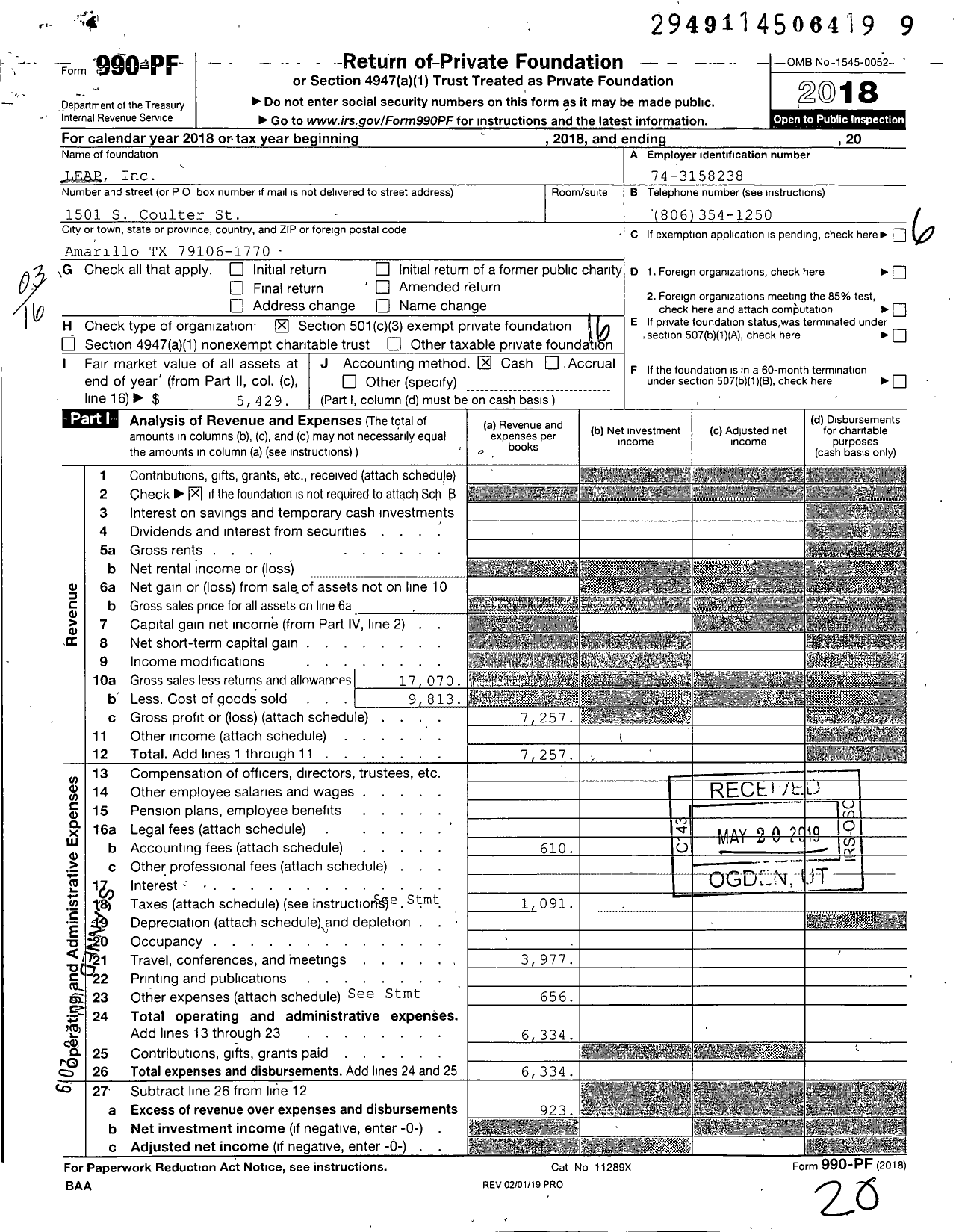 Image of first page of 2018 Form 990PF for Leap