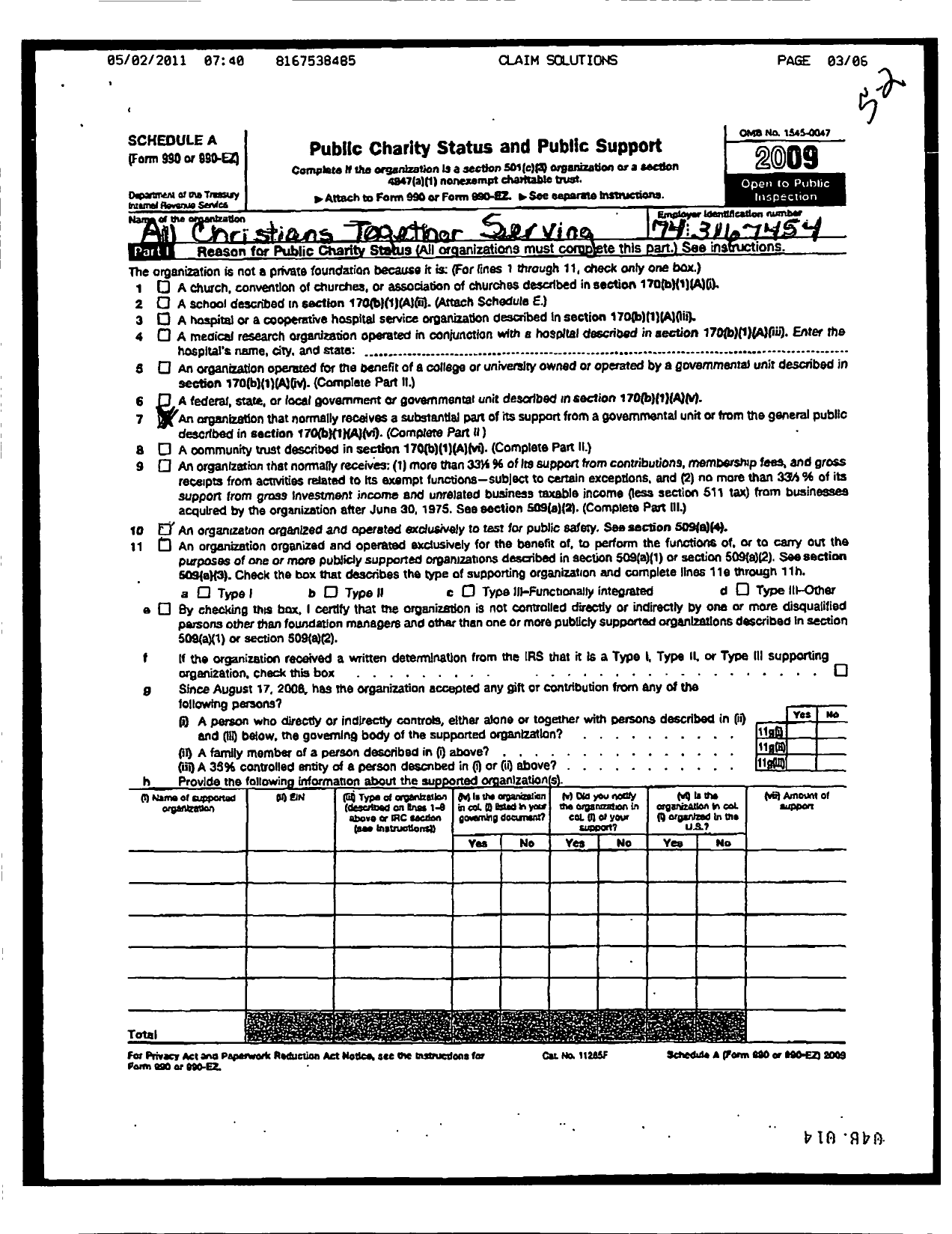 Image of first page of 2009 Form 990ER for All Christians Together Serving (ACTS)