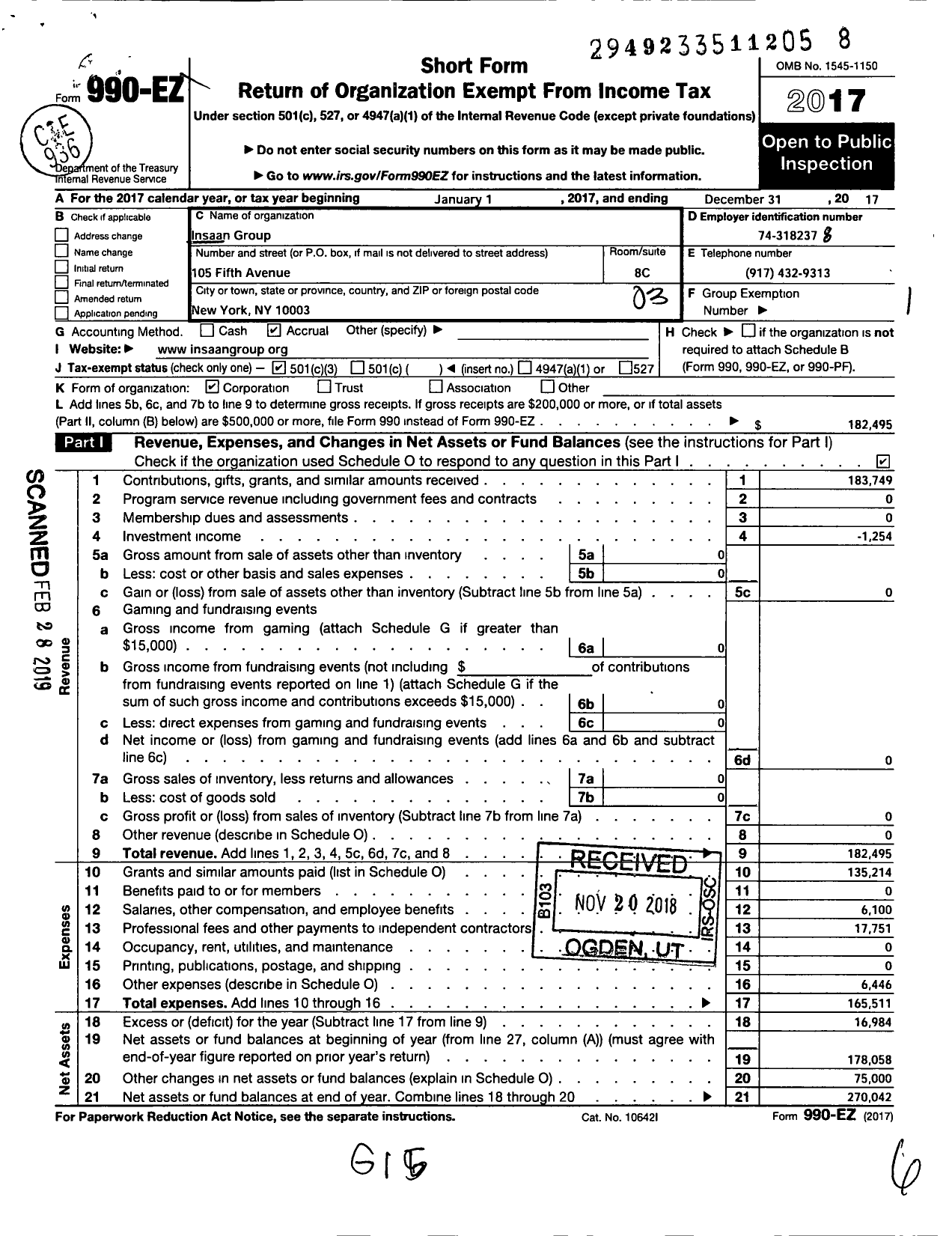 Image of first page of 2017 Form 990EZ for Insaan Group