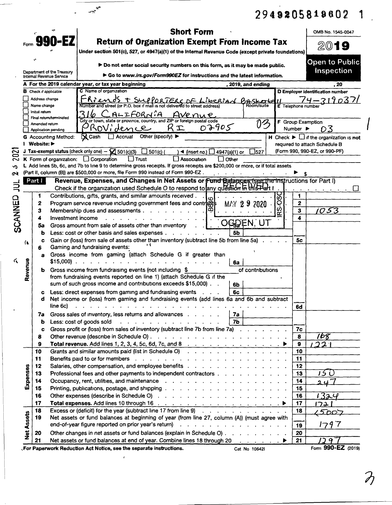 Image of first page of 2019 Form 990EZ for Friends and Supporters of Liberian Basketball