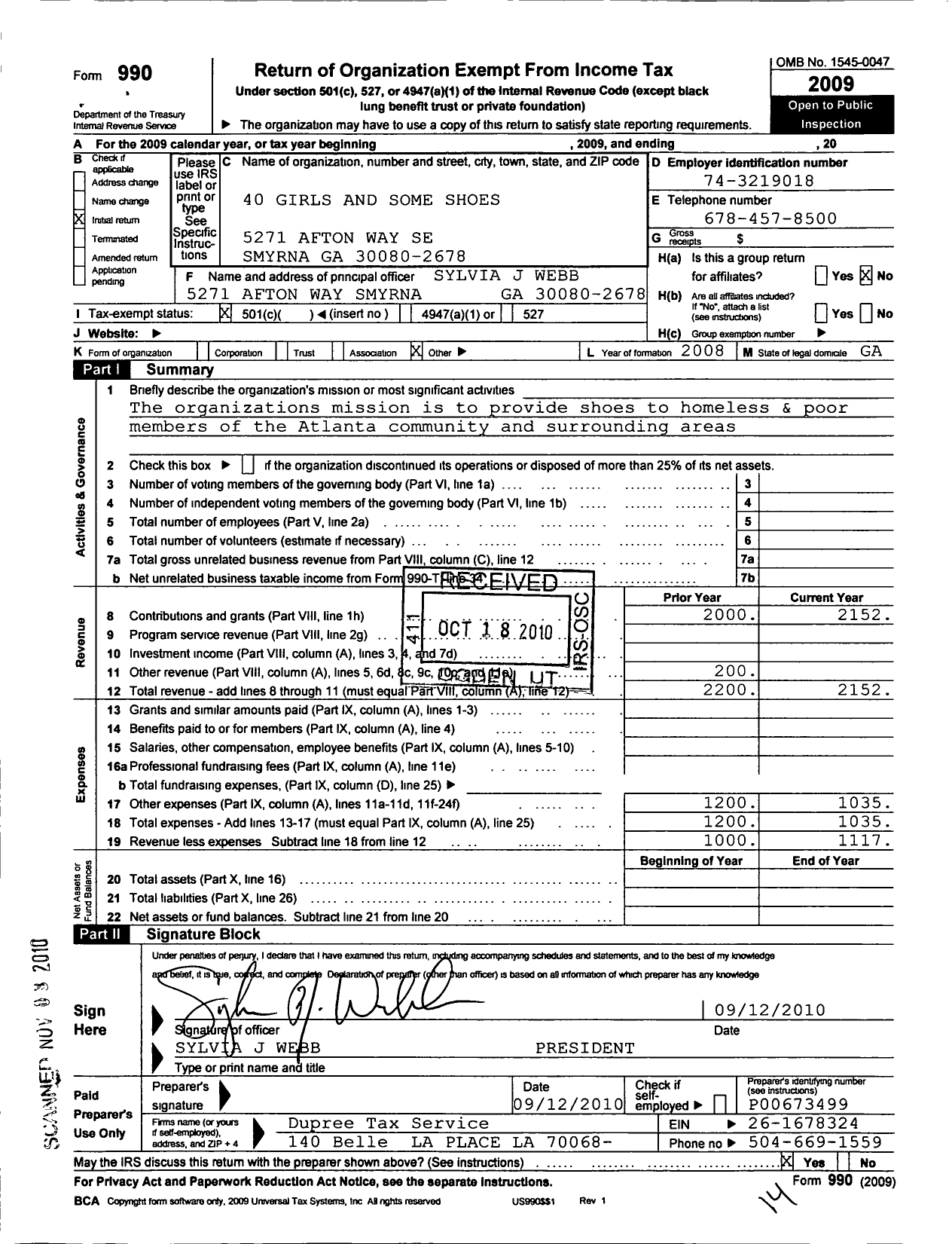 Image of first page of 2009 Form 990O for 40 Girls and Some Shoes