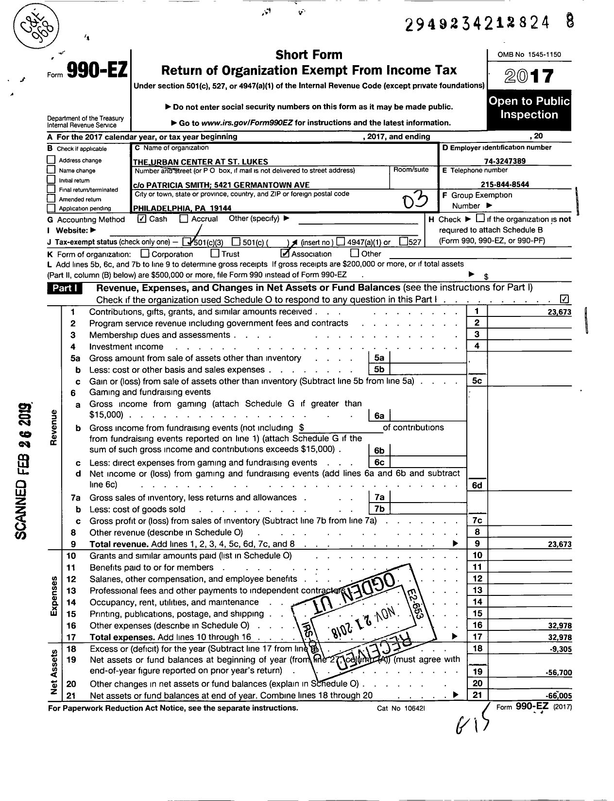 Image of first page of 2017 Form 990EZ for Urban Center at St Lukes