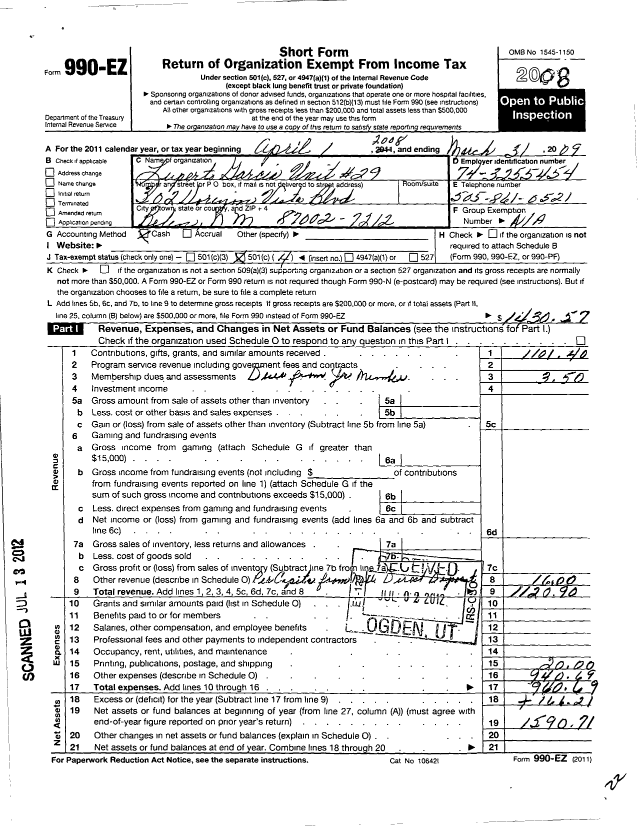 Image of first page of 2008 Form 990EO for Disabled American Veterans Auxiliary / Luperto Garcia Unit 29