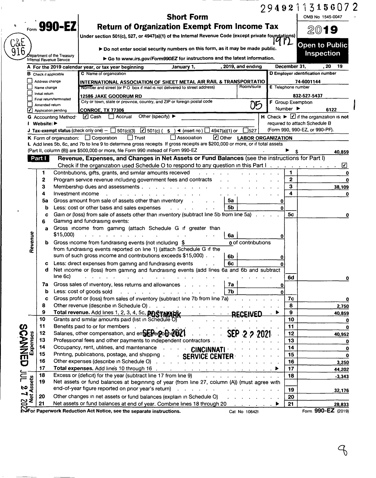 Image of first page of 2019 Form 990EO for Smart Union - 1524 Utu Local