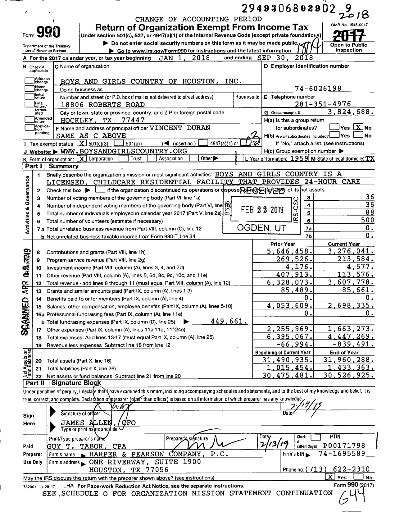 Image of first page of 2017 Form 990 for Boys and Girls Country of Houston (BGC)