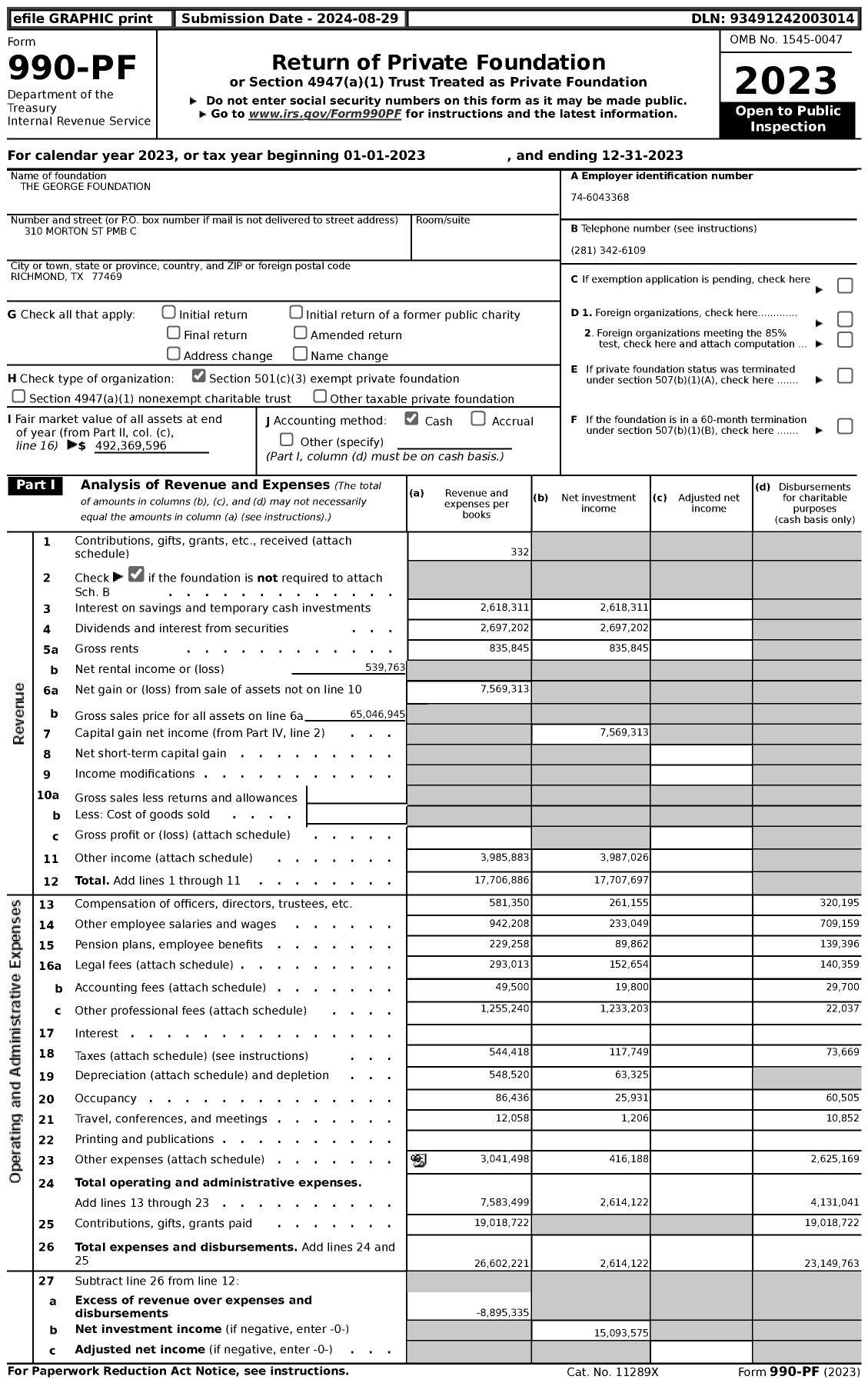 Image of first page of 2023 Form 990PF for The George Foundation