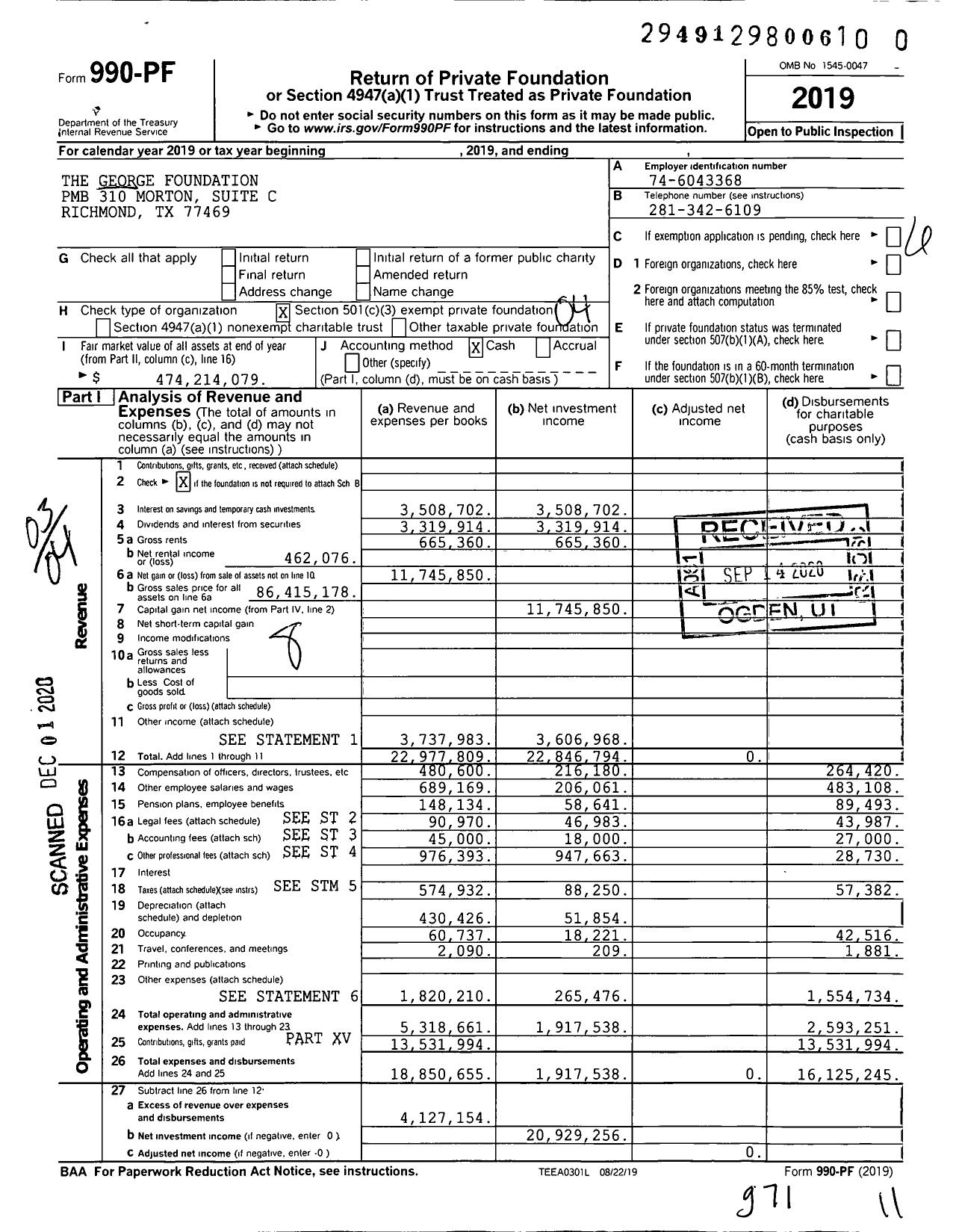 Image of first page of 2019 Form 990PF for The George Foundation