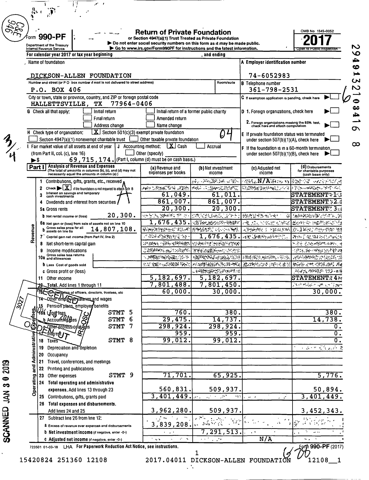 Image of first page of 2017 Form 990PF for Dickson-Allen Foundation