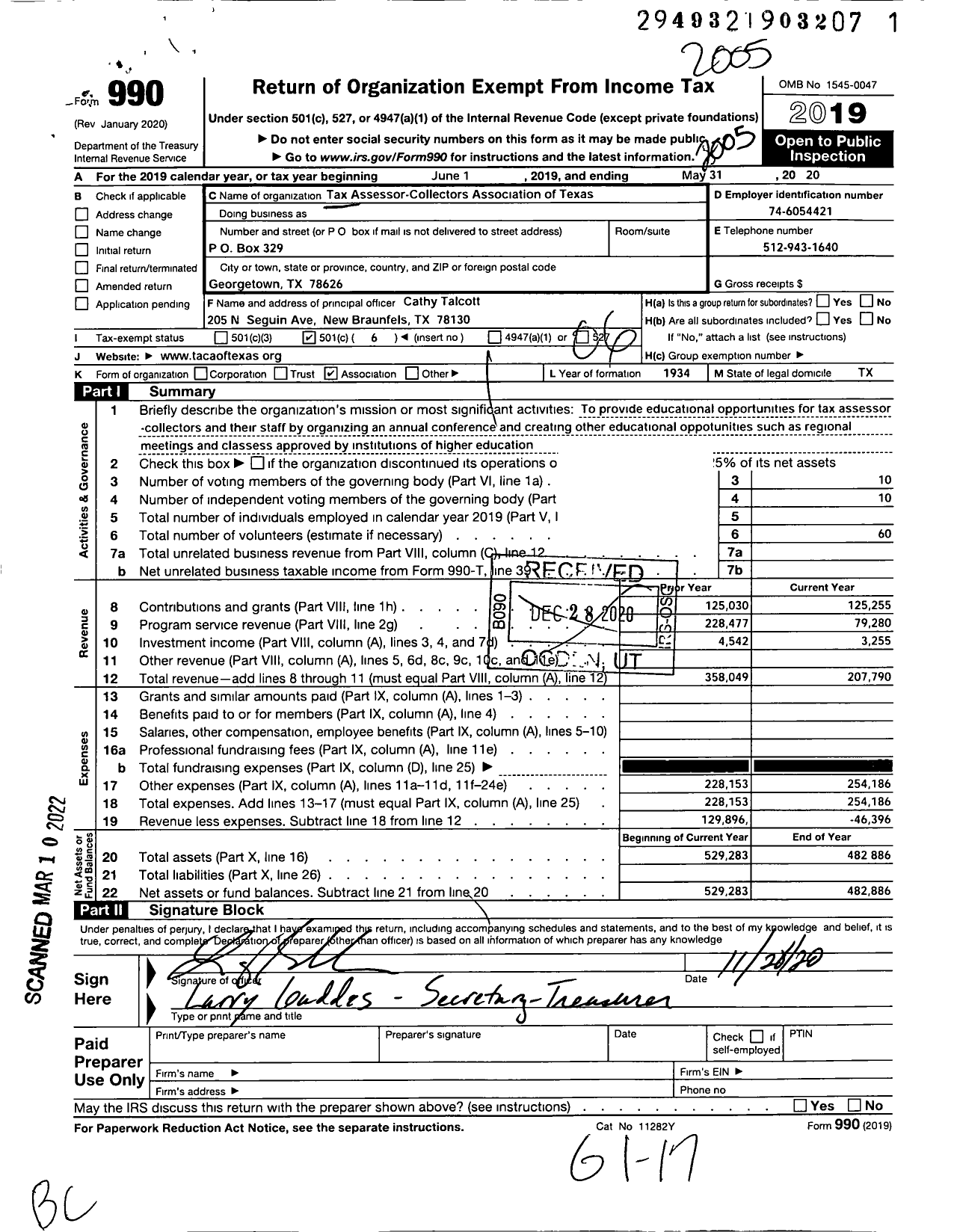 Image of first page of 2019 Form 990O for Tax Assessor-Collectors Association of Texas