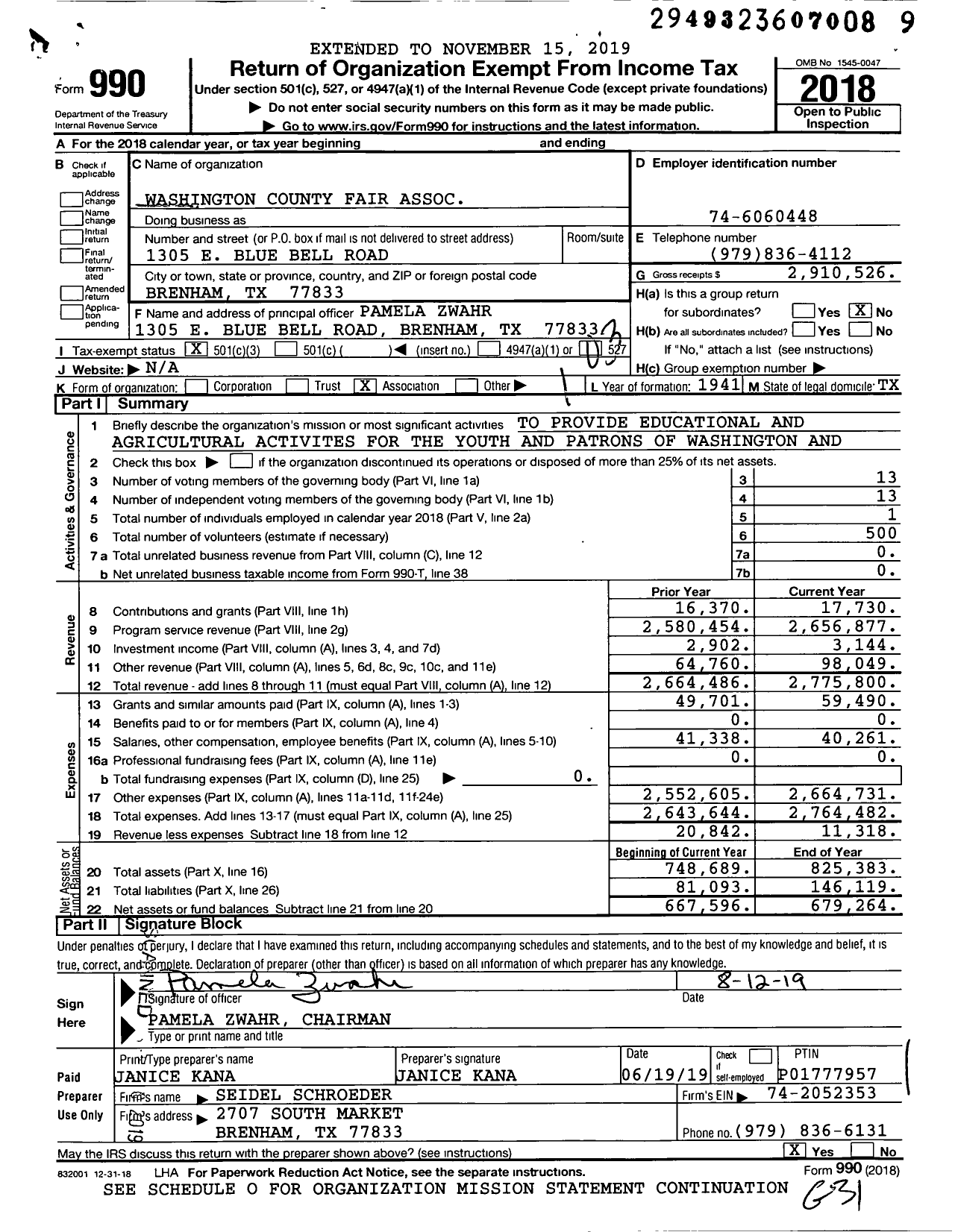 Image of first page of 2018 Form 990 for Washington County Fair Association