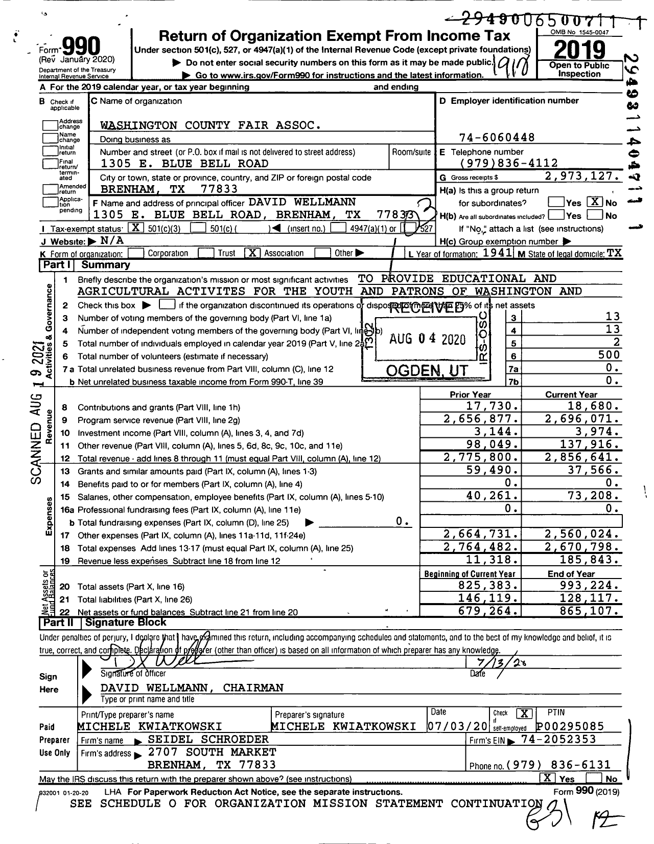 Image of first page of 2019 Form 990 for Washington County Fair Association