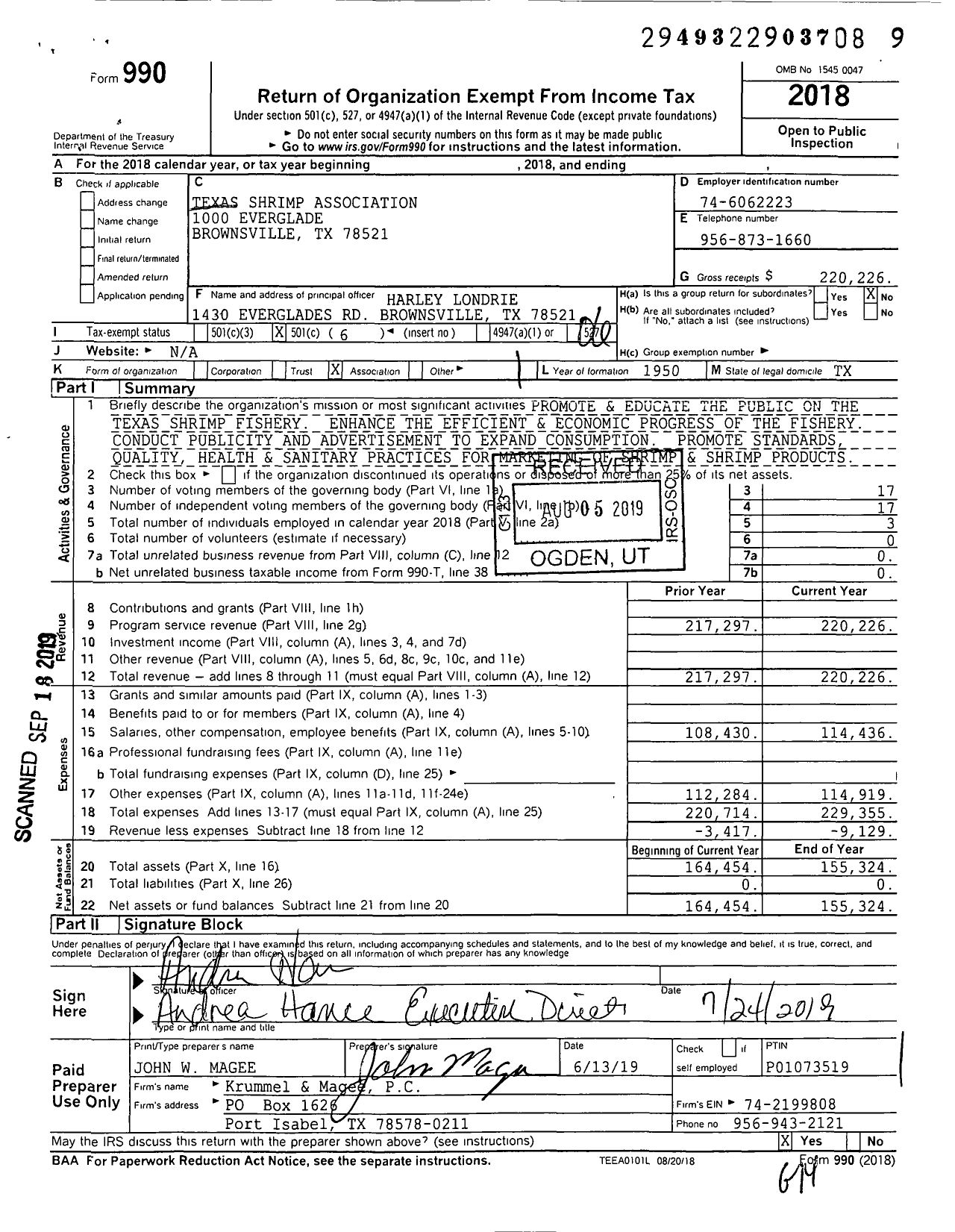 Image of first page of 2018 Form 990O for Texas Shrimp Association