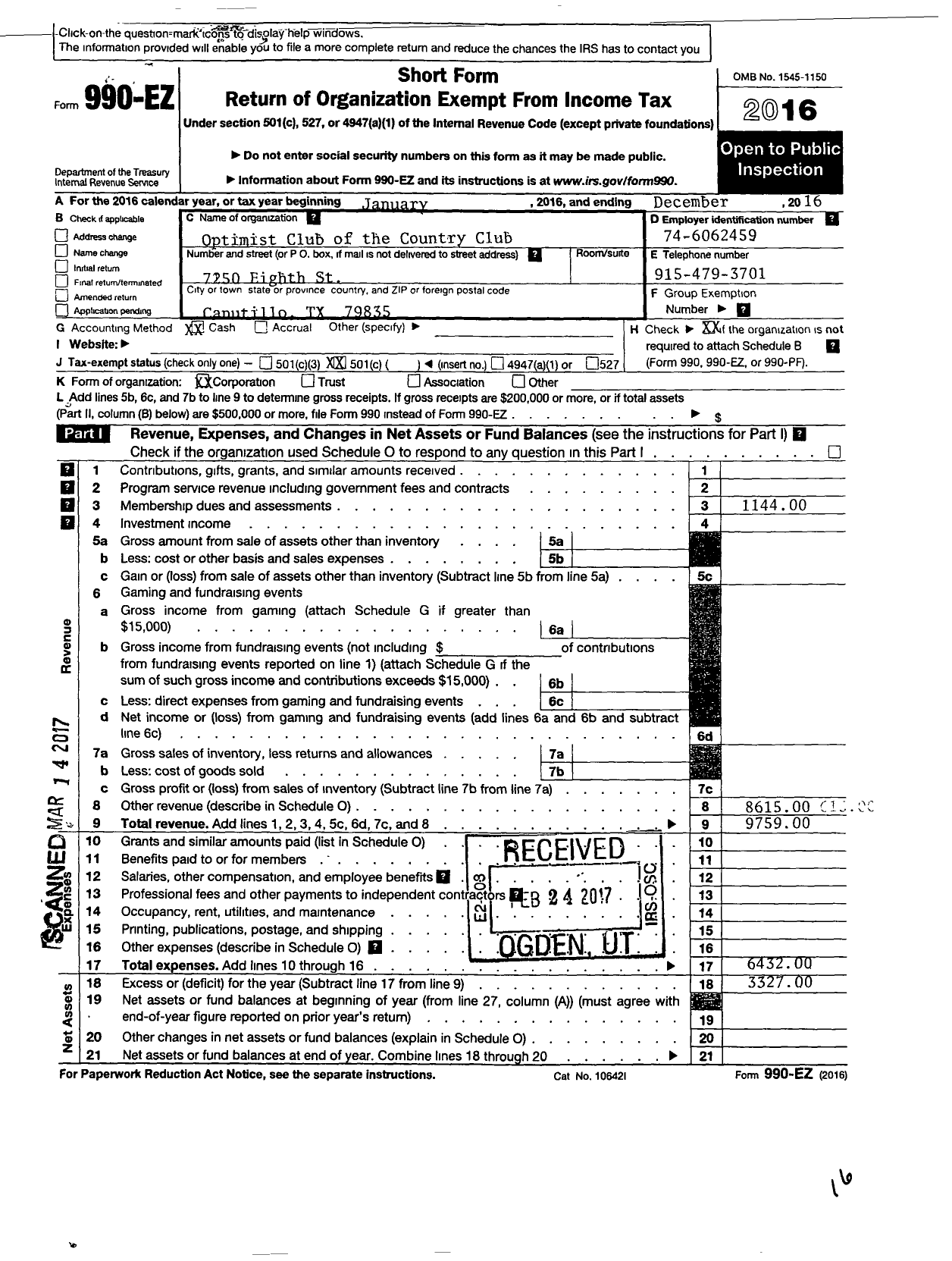 Image of first page of 2016 Form 990EO for Optimist International