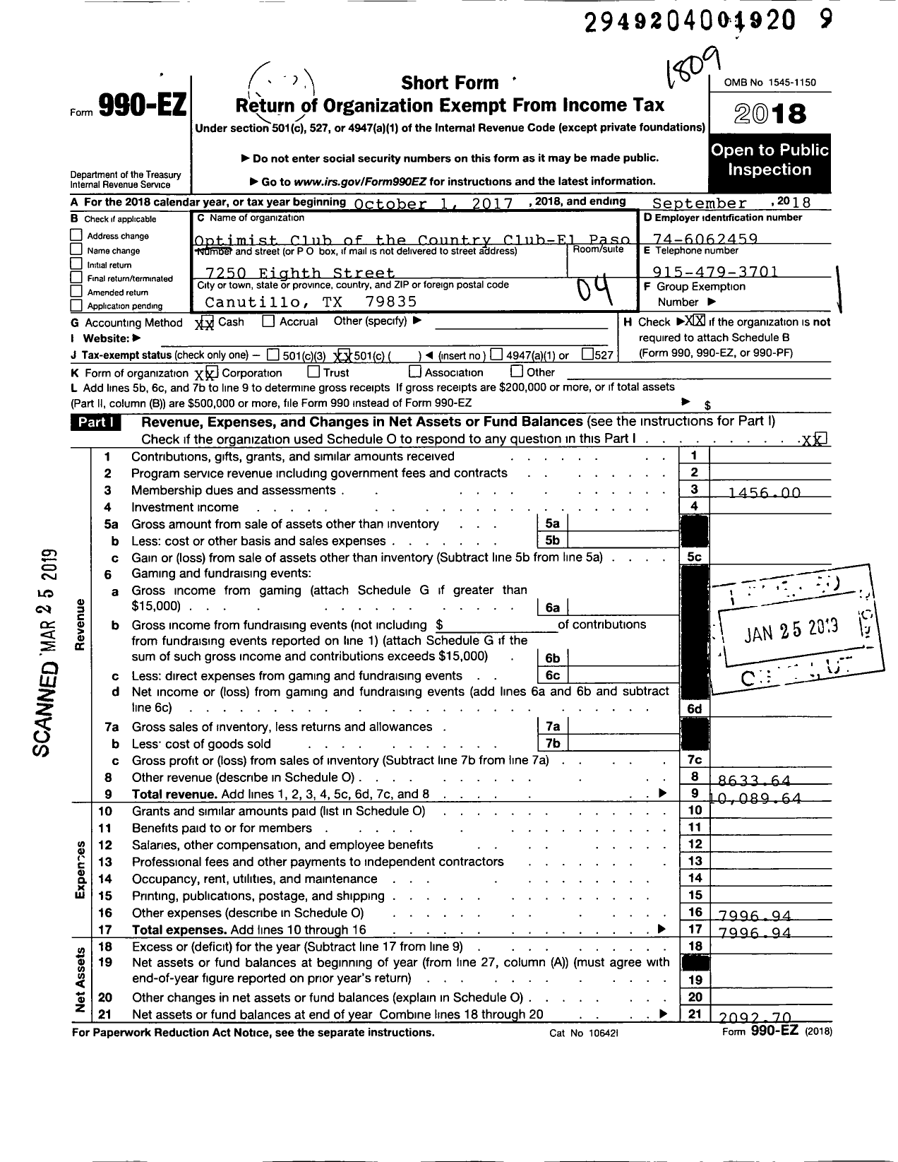 Image of first page of 2017 Form 990EO for Optimist International