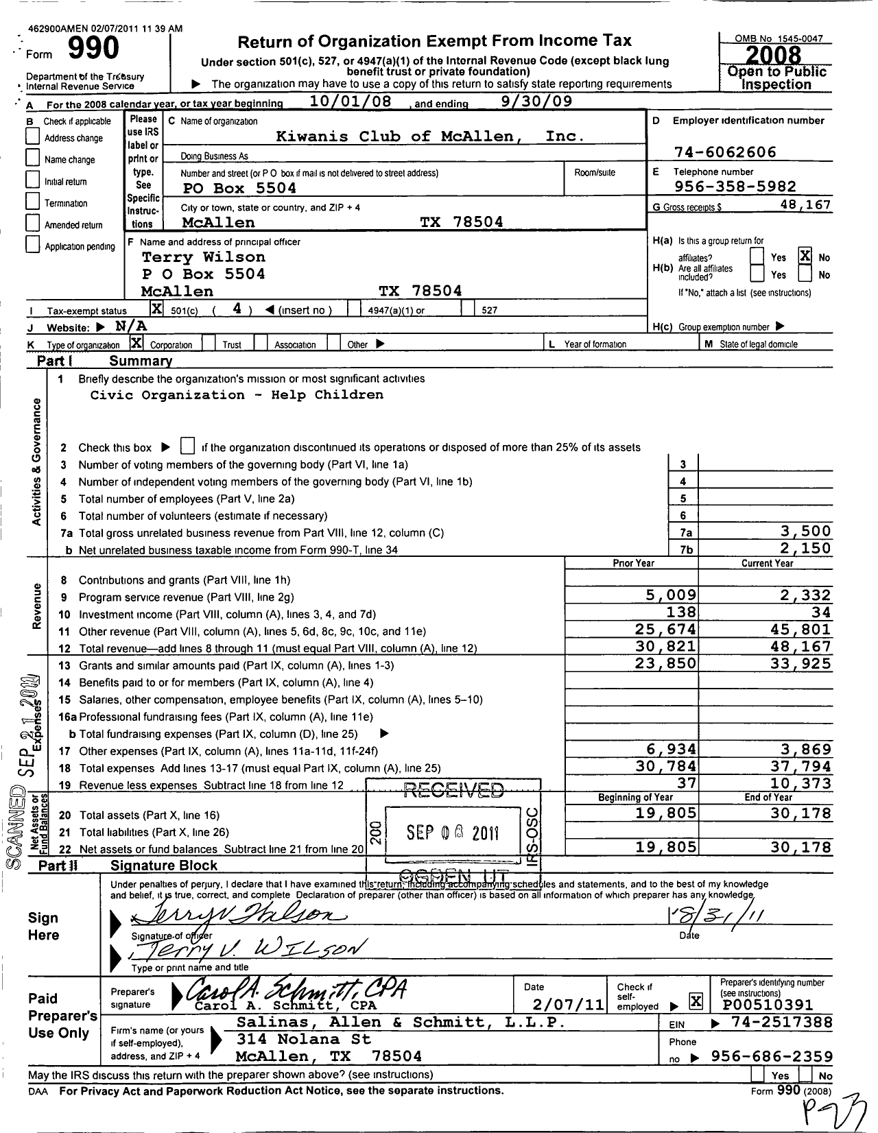 Image of first page of 2008 Form 990O for Kiwanis International - K02040 MC Allen