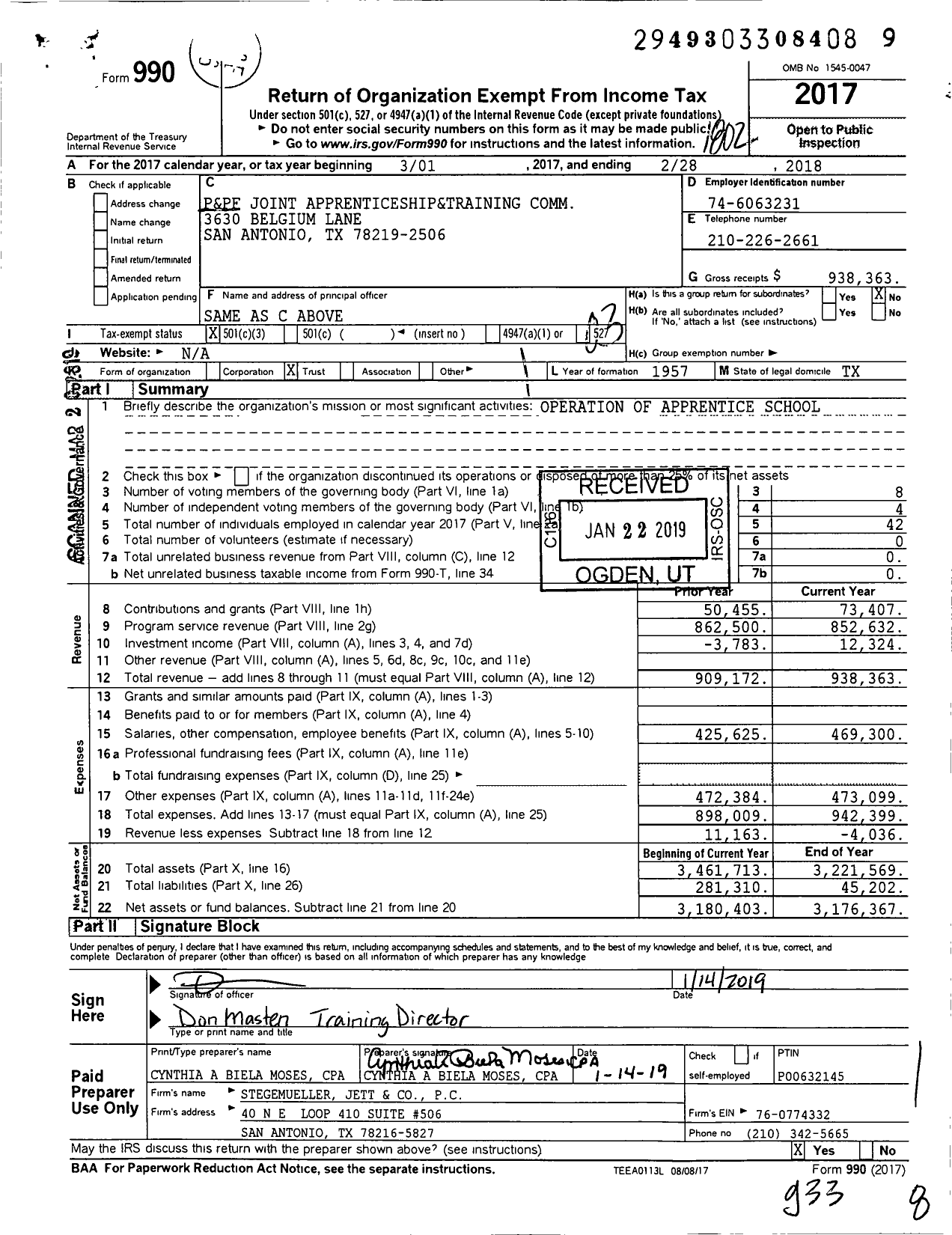 Image of first page of 2017 Form 990 for Plumbers and Pipefitters Local 142 Joint Apprentice and Journeyman Training Trust