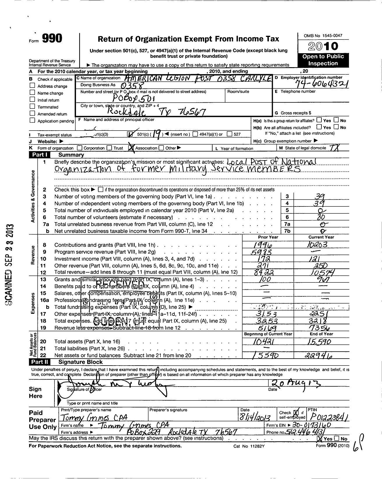 Image of first page of 2010 Form 990O for American Legion